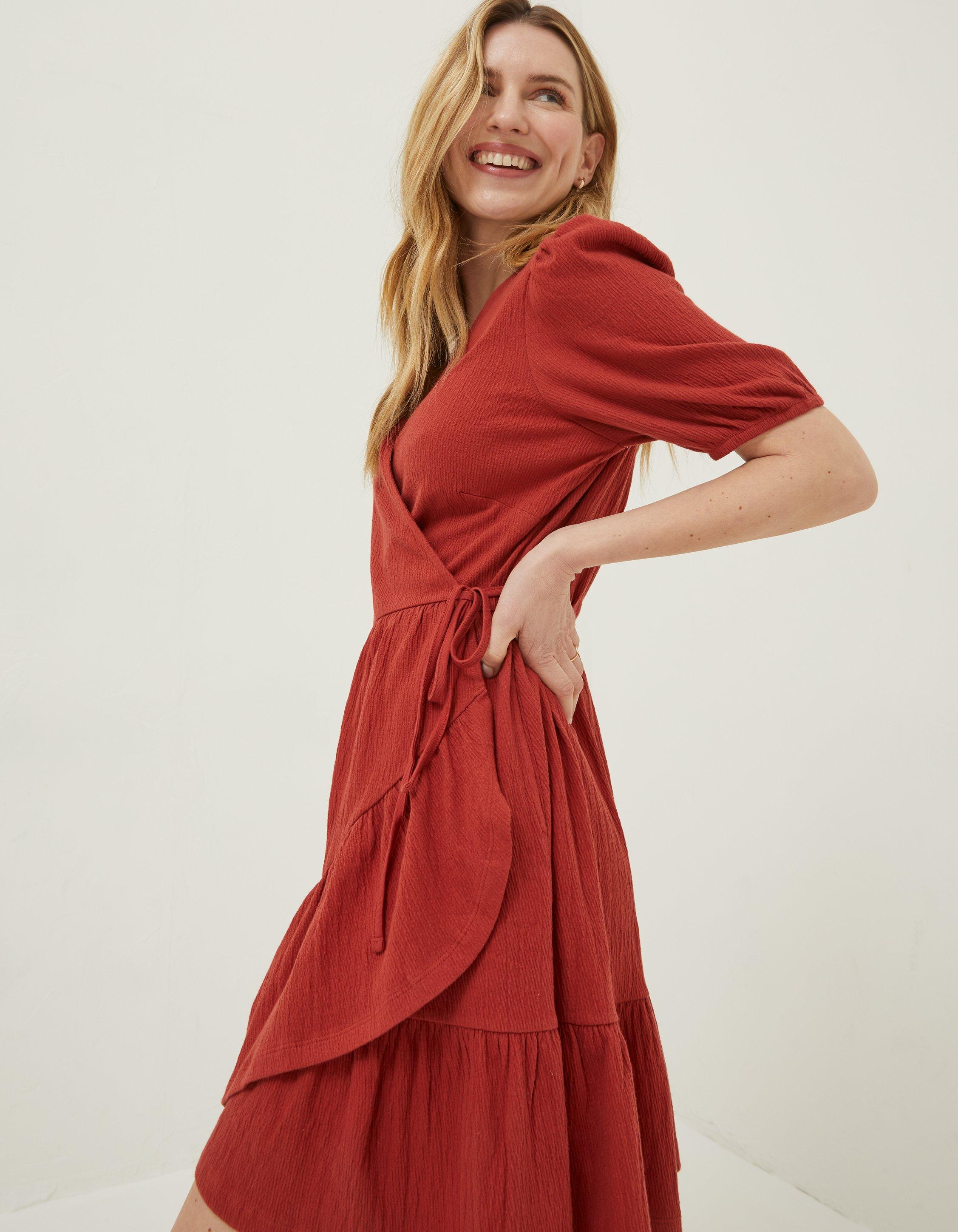 Red jersey wrap store dress