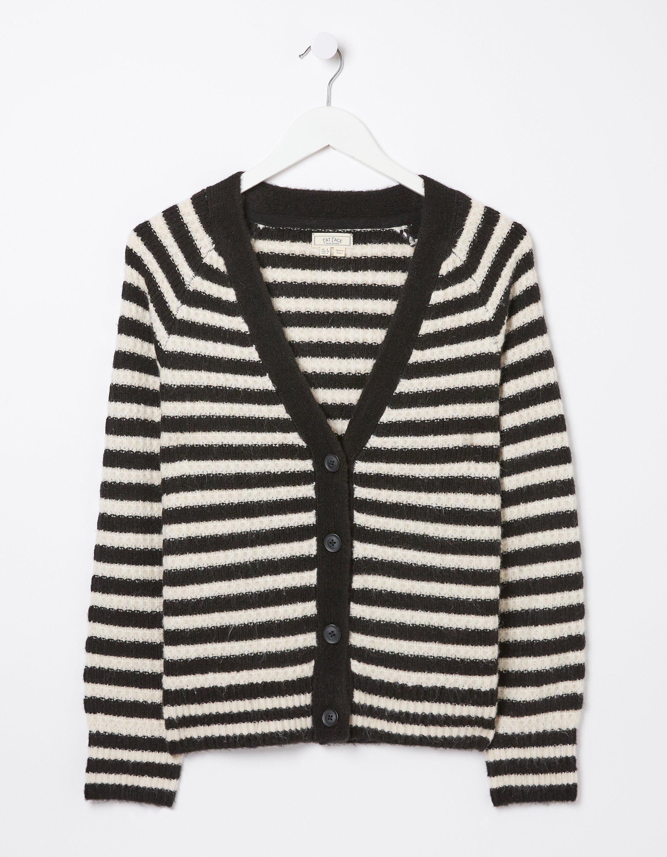 Black cardigan with white stripes sale