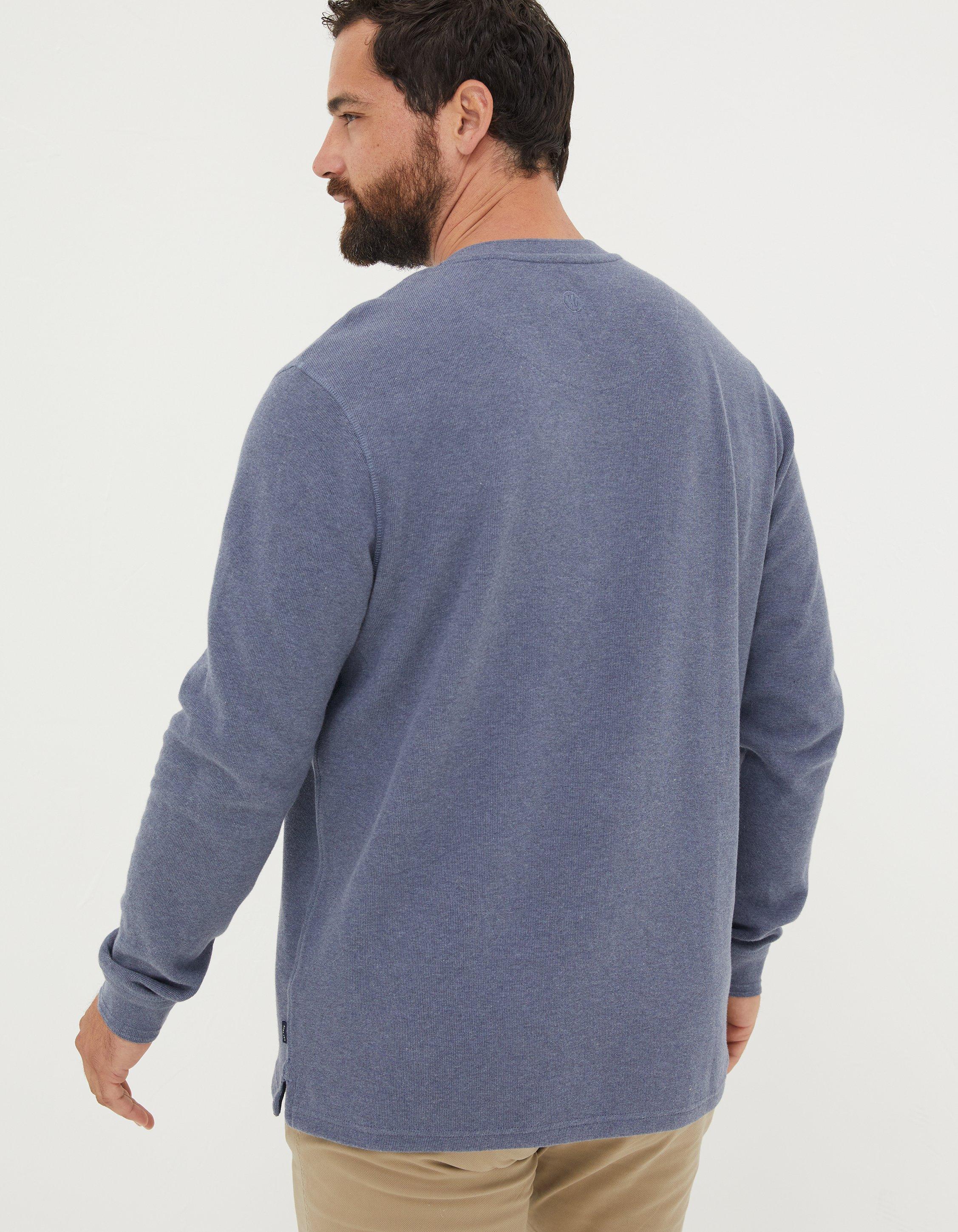 Navy Blue Long Sleeve Ribbed Henley Button Top