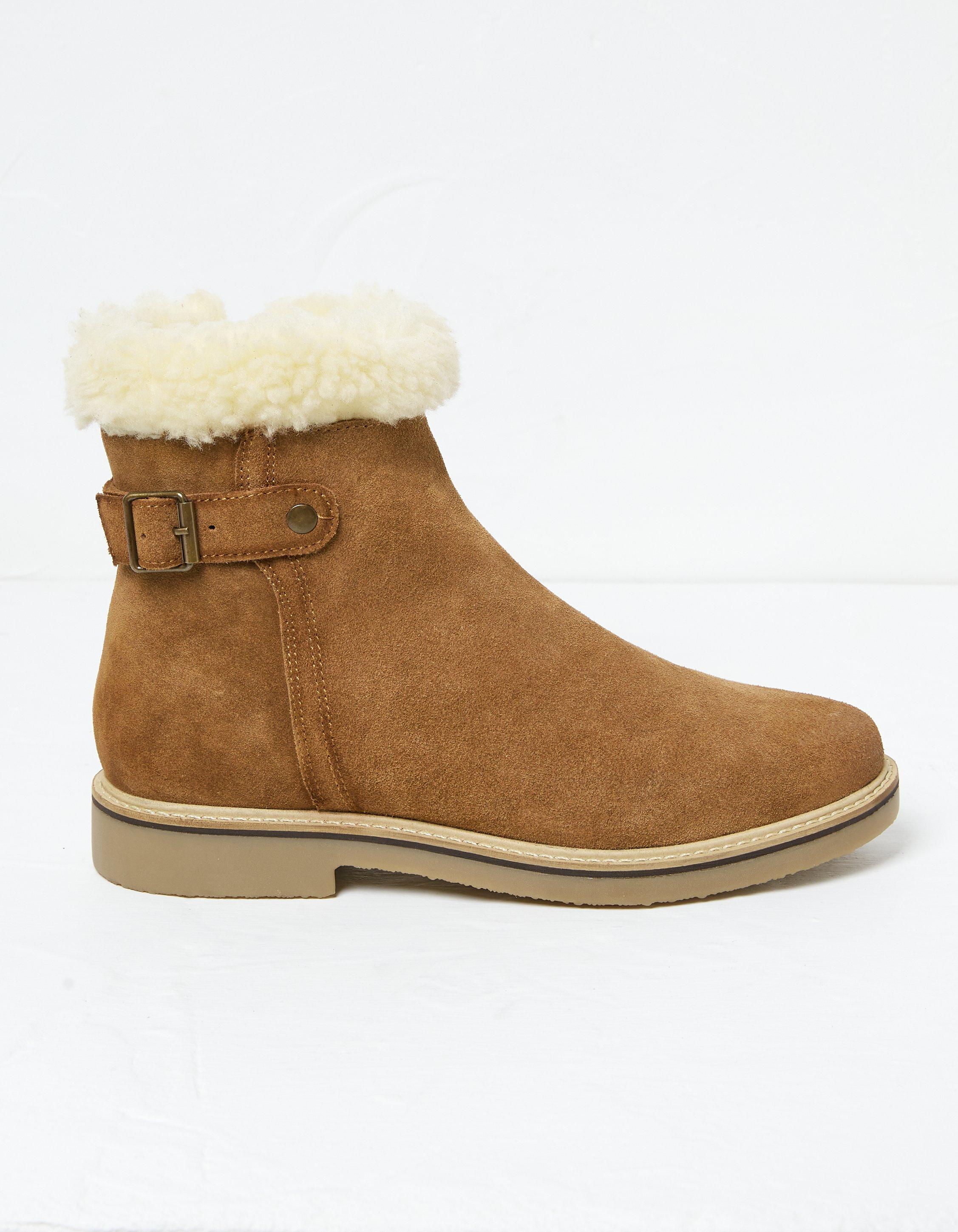 Flat ankle boots fur cuff sale