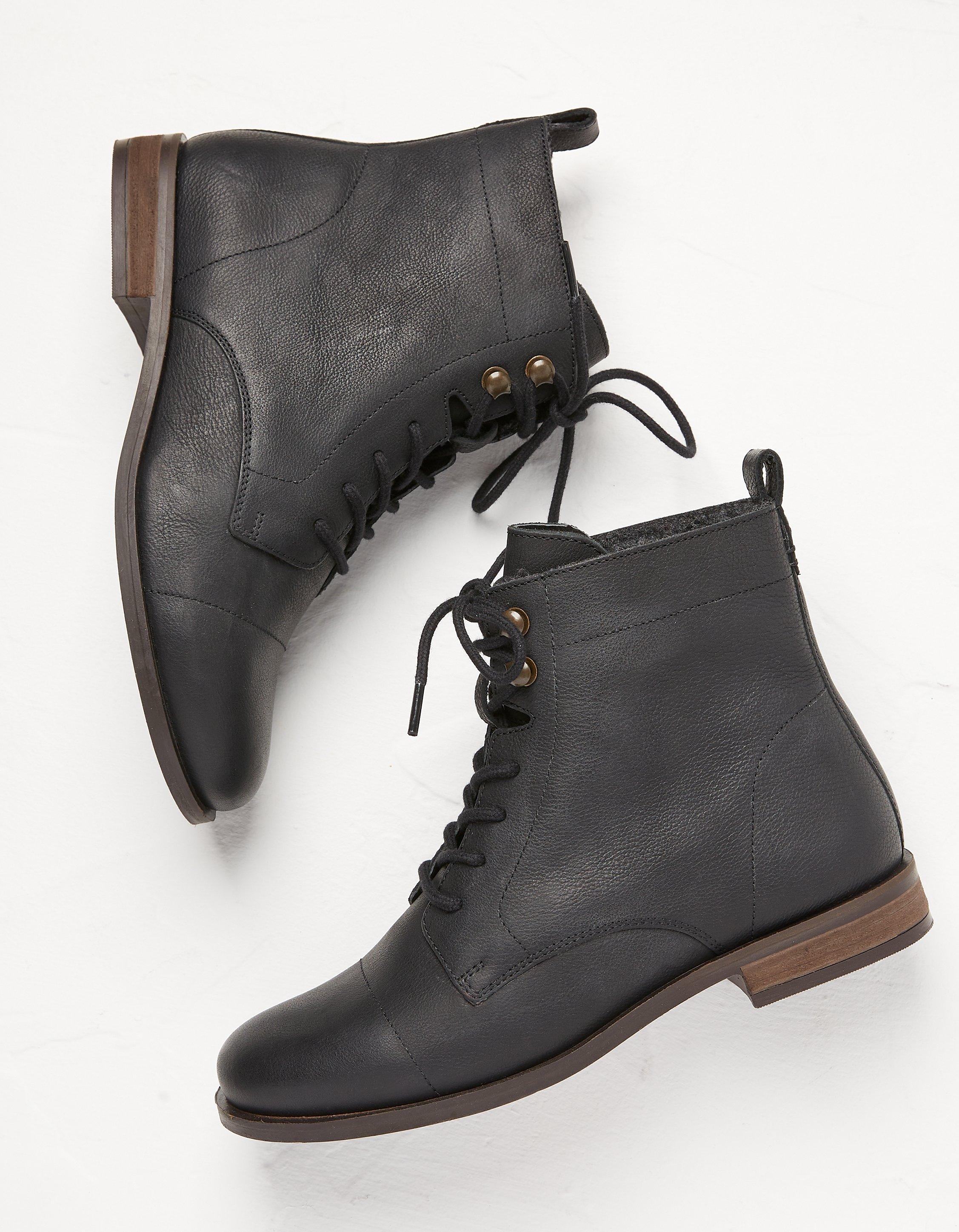 Black tie shop up ankle boots