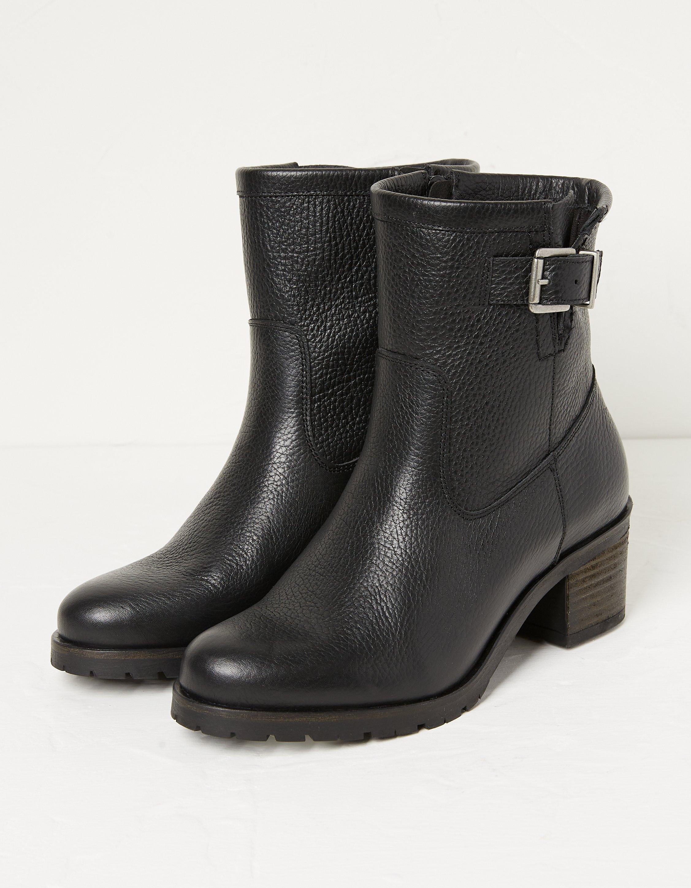 Mid heel hot sale leather boots