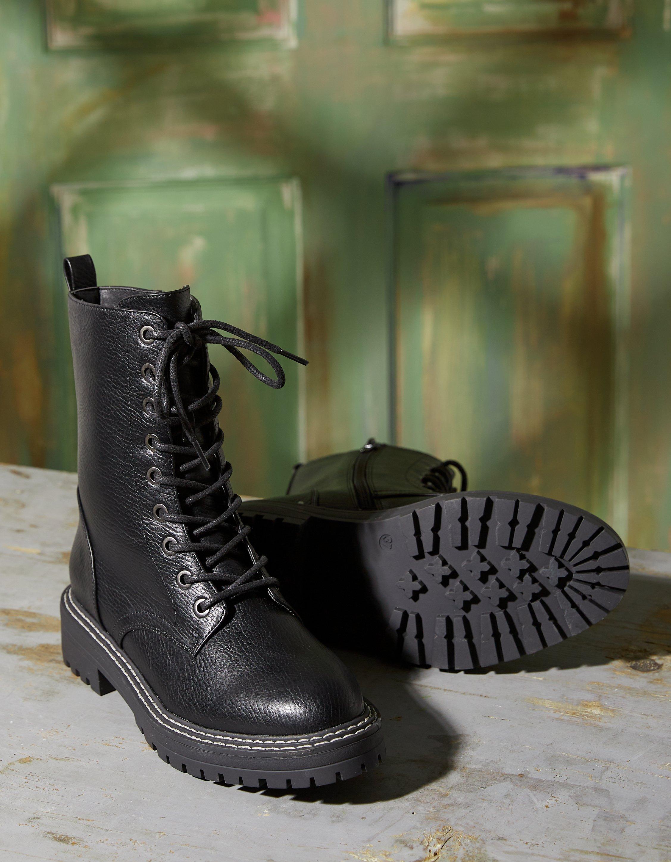 Womens black cheap lace up boots