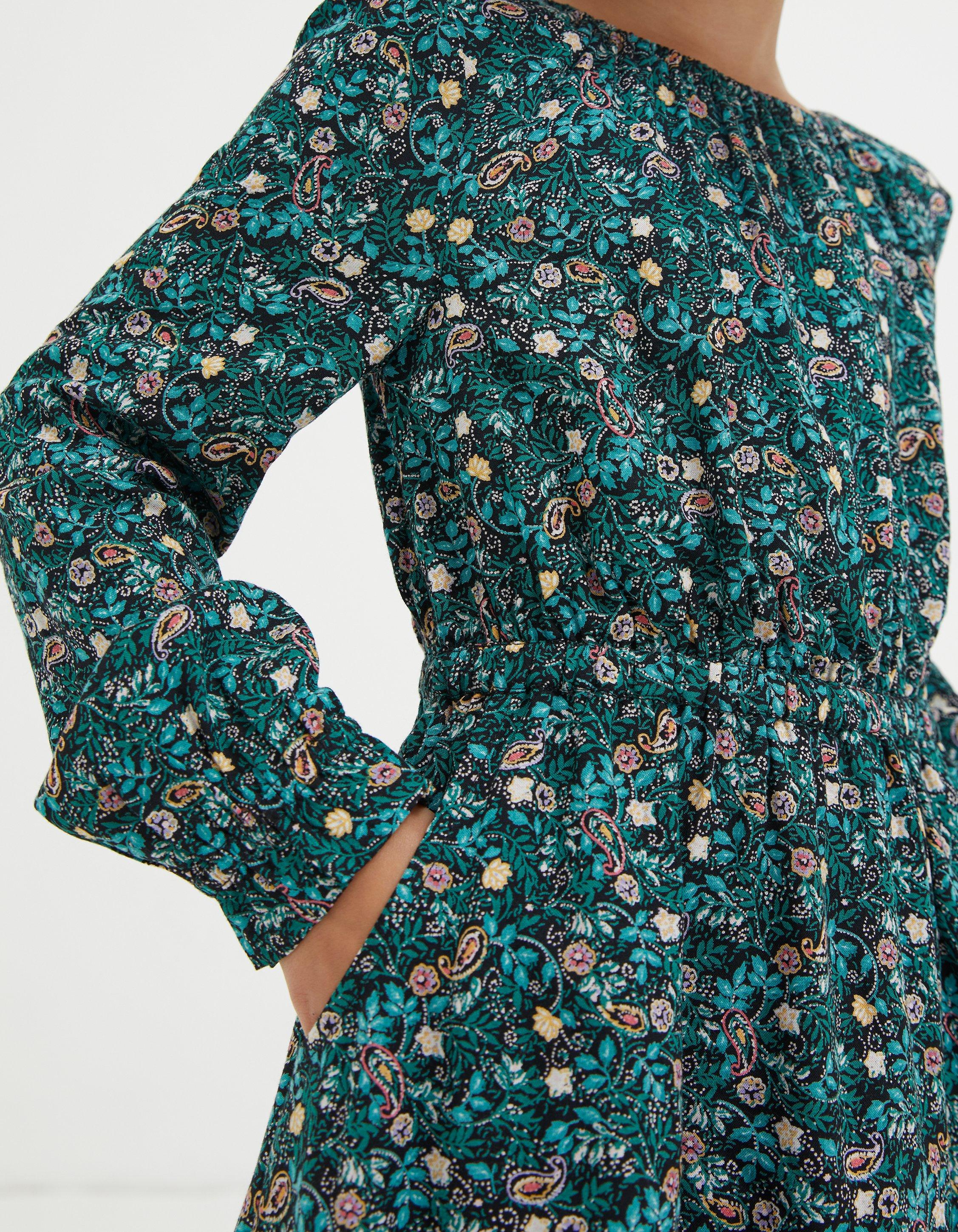 Isla Evergreen Floral Dress, Dresses & Skirts | FatFace.com