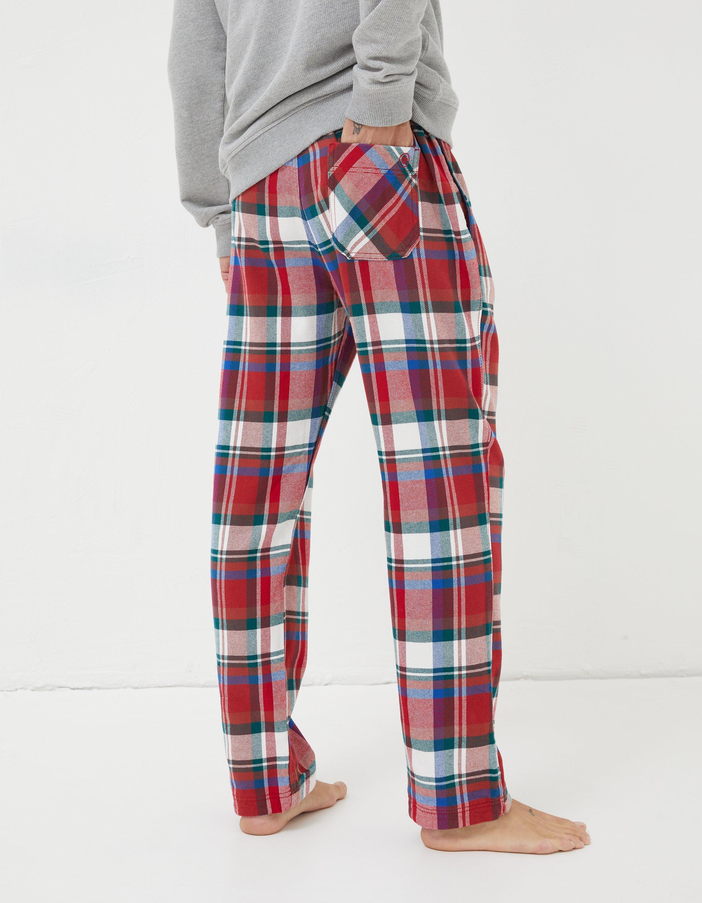 PJ Bottoms in Fine Cotton Pale Blue and Red Check