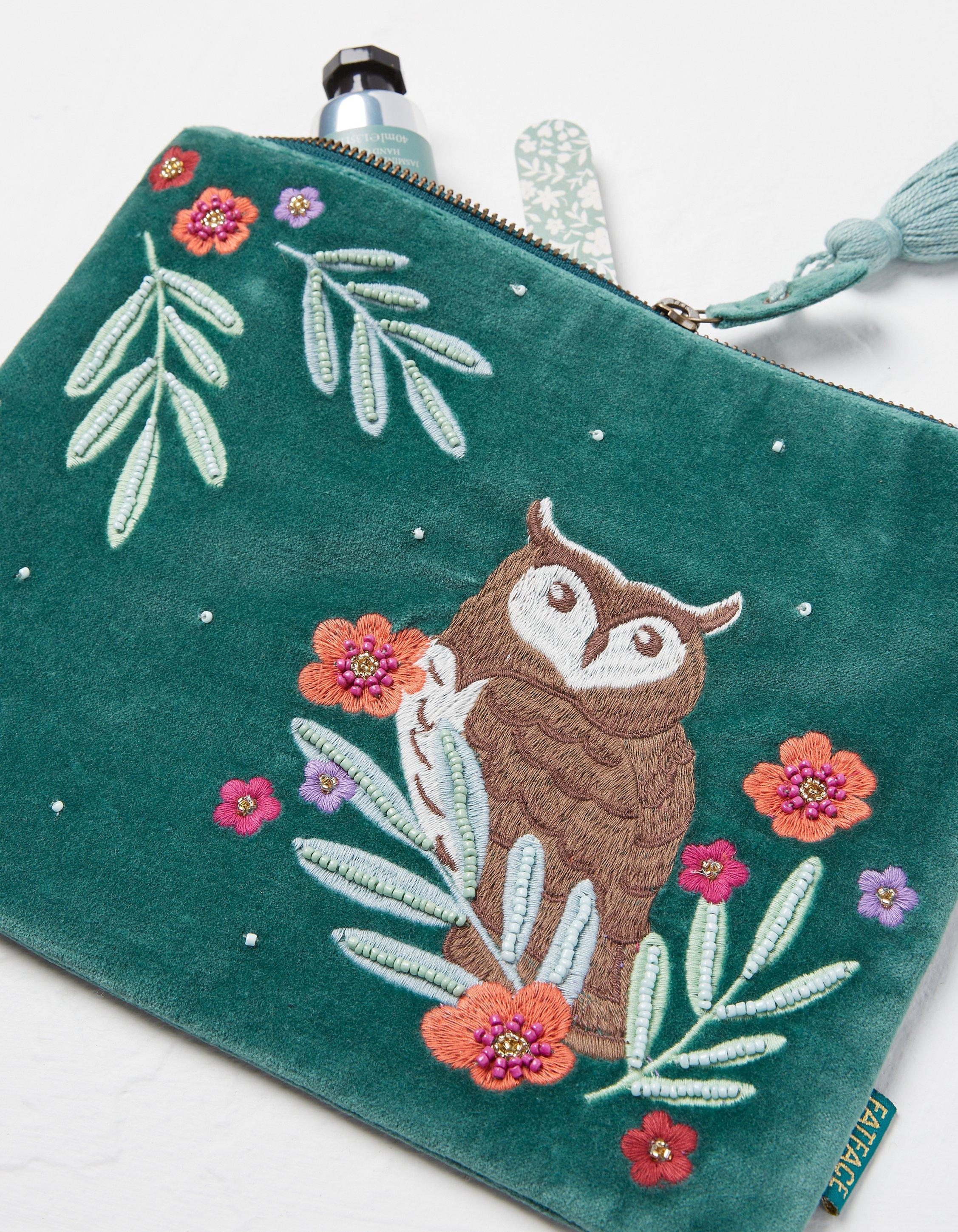 Floral Owl Velvet Pouch