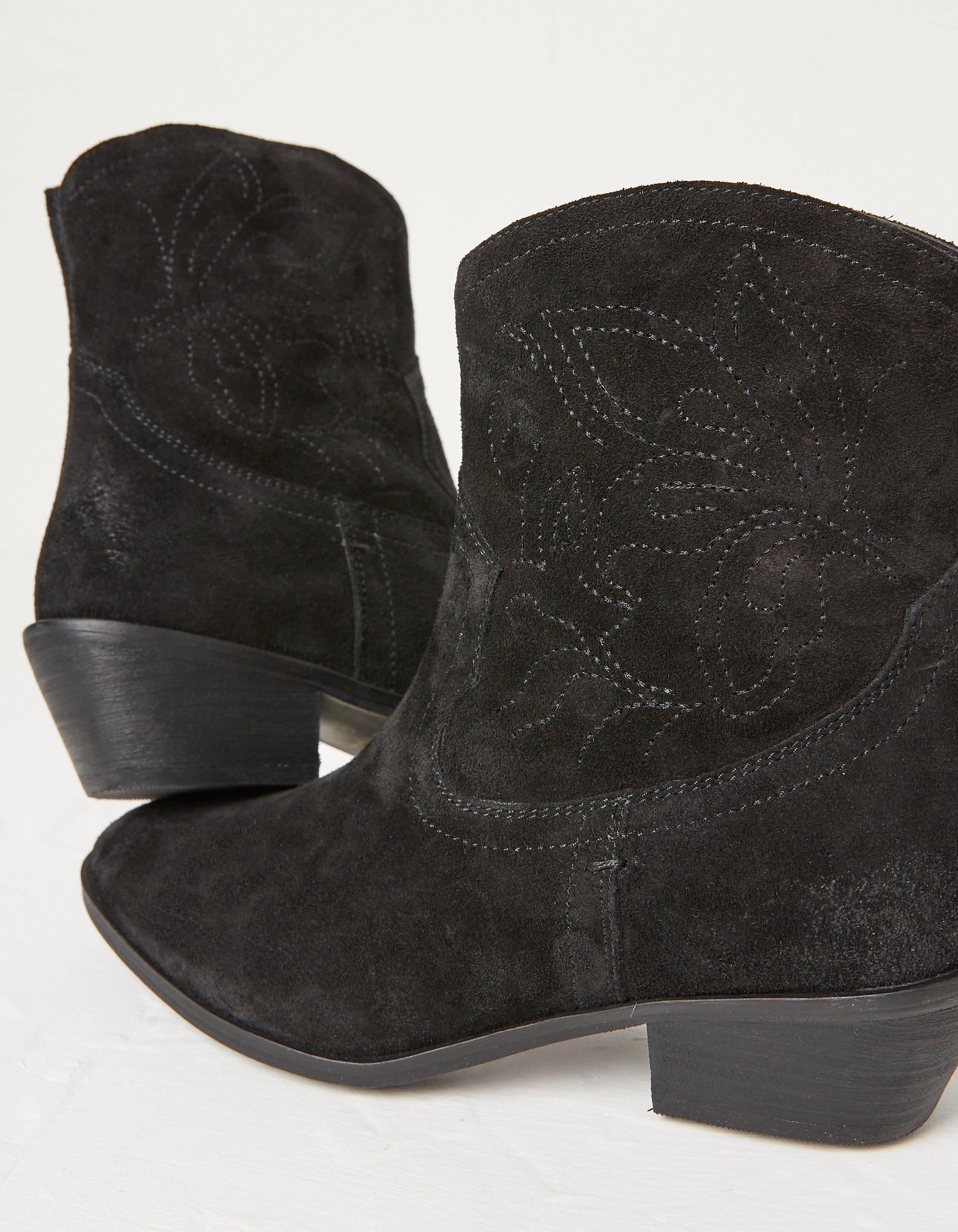 Leather embroidered ankle on sale boot