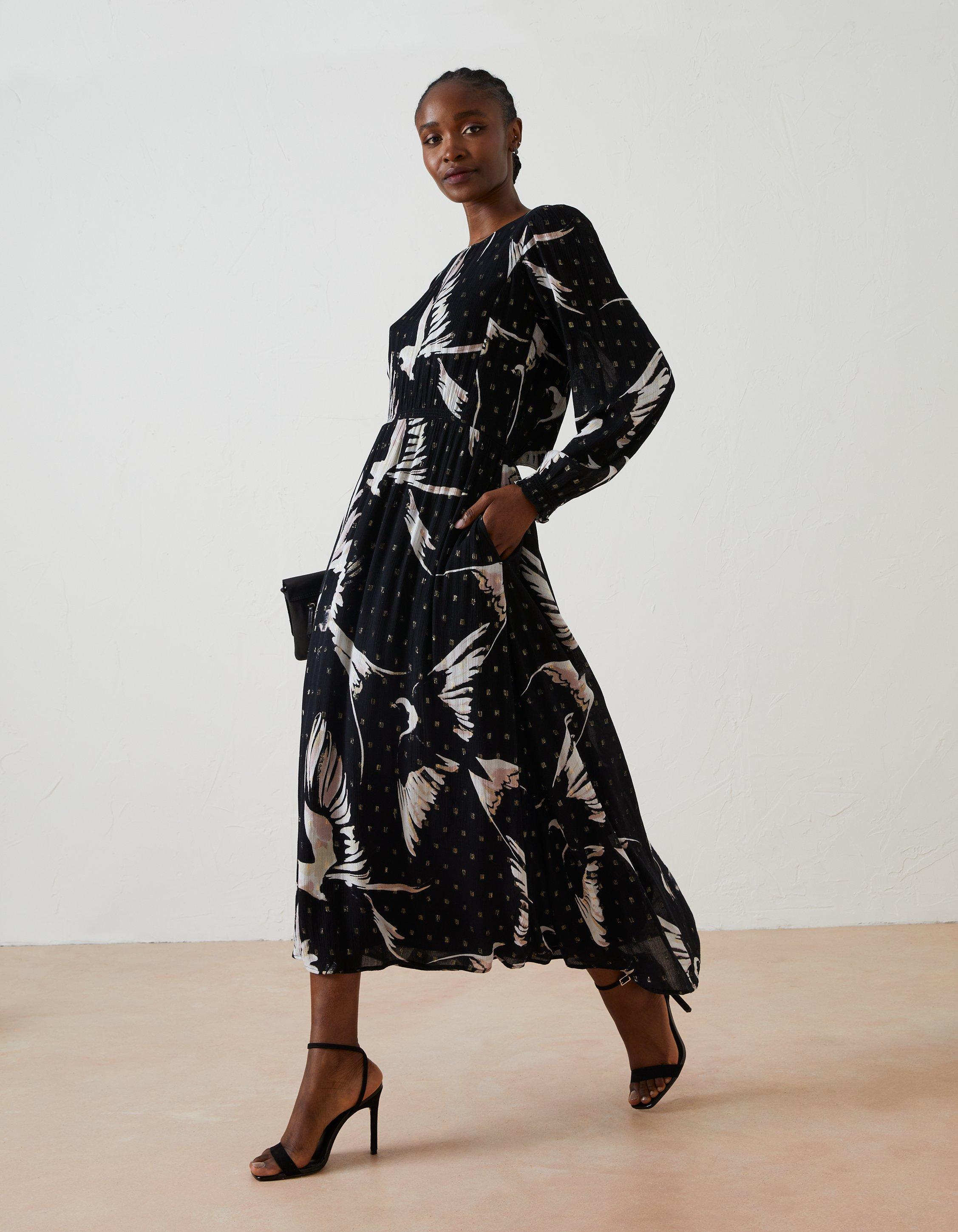 Black print hotsell midi dress