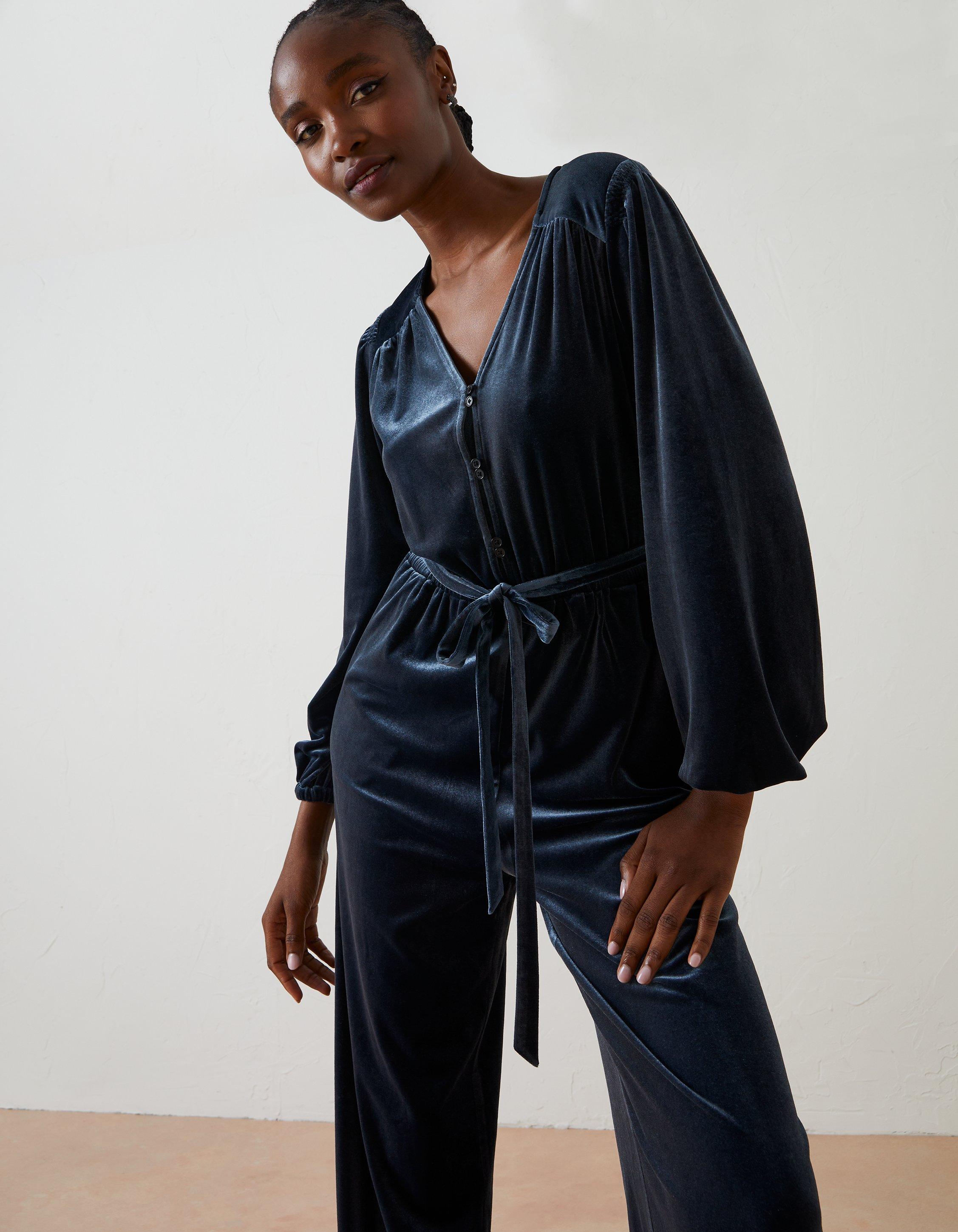 Navy blue sales velour jumpsuit