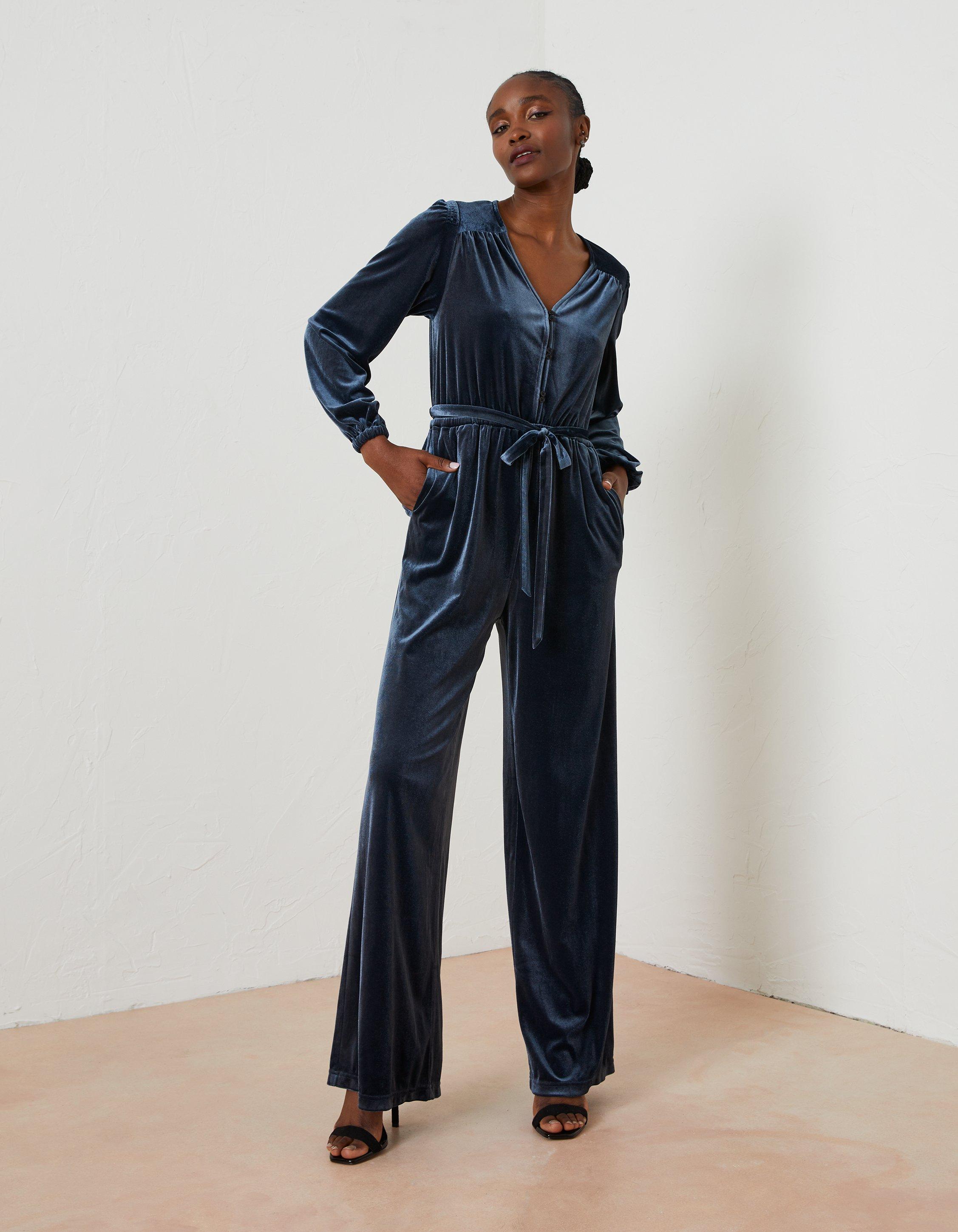 Midnight blue store velvet jumpsuit