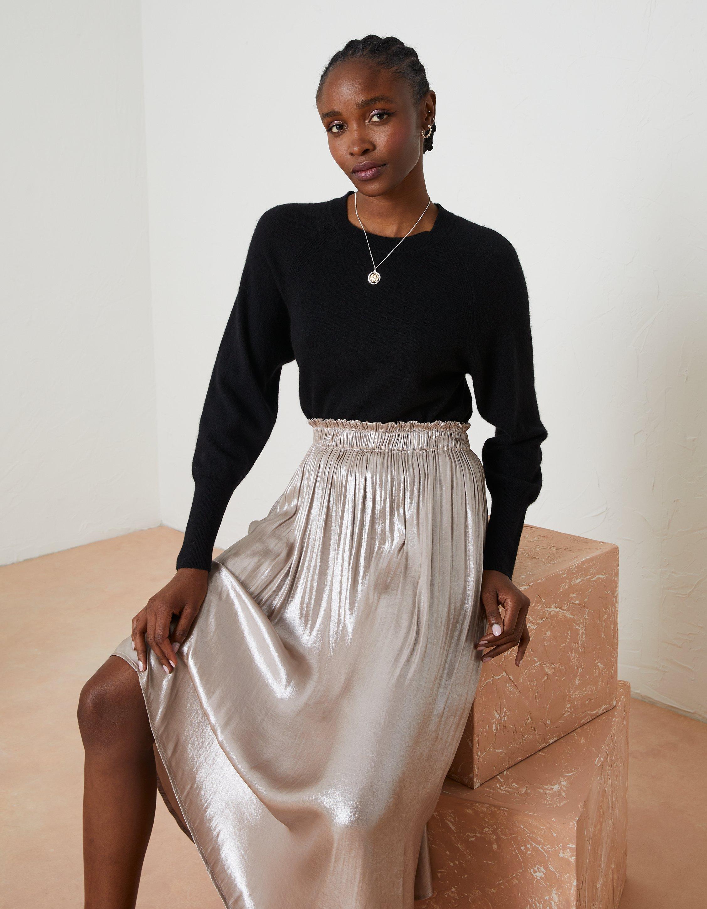 Silver pleated outlet midi skirt