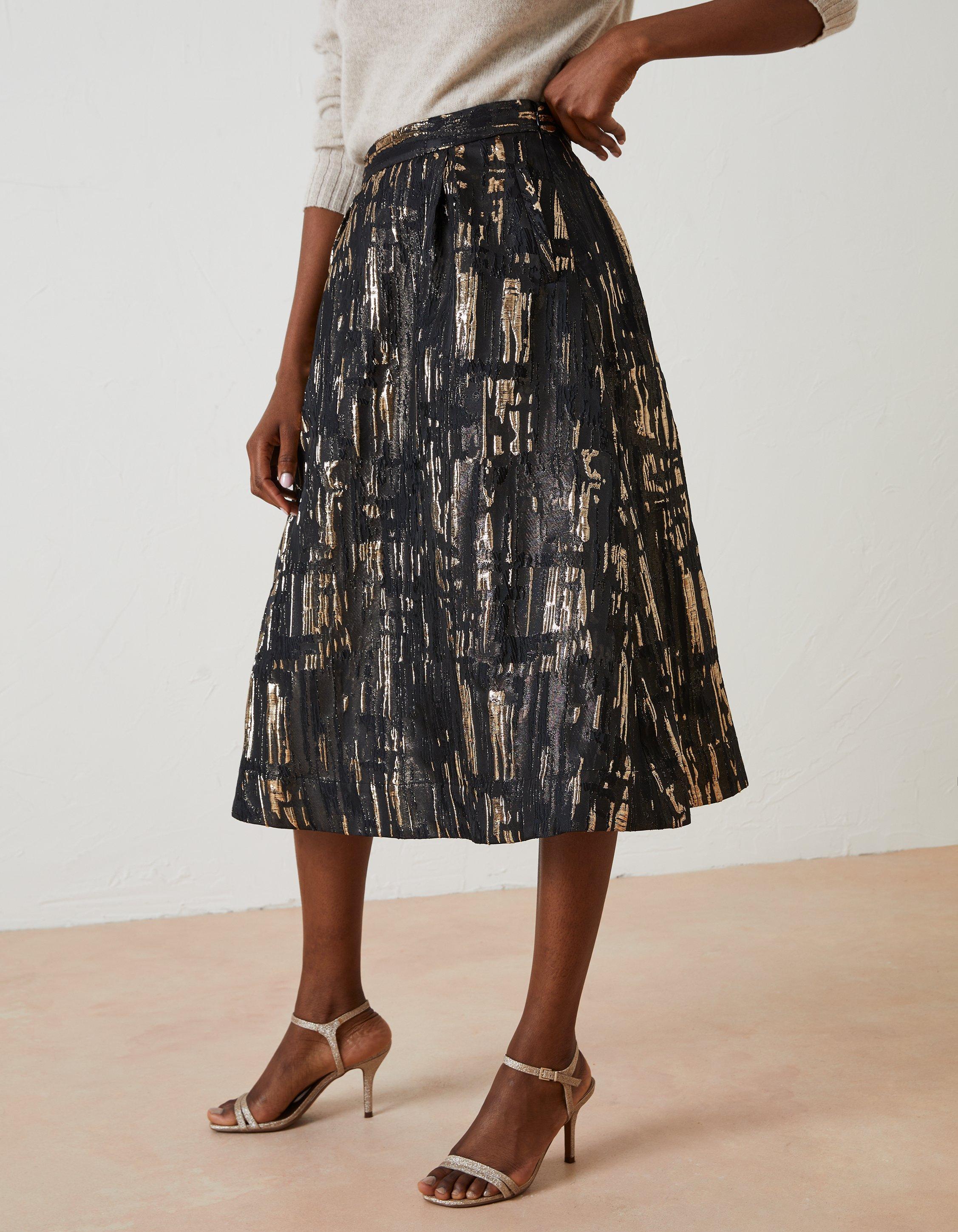 Floral metallic shop jacquard pleated skirt