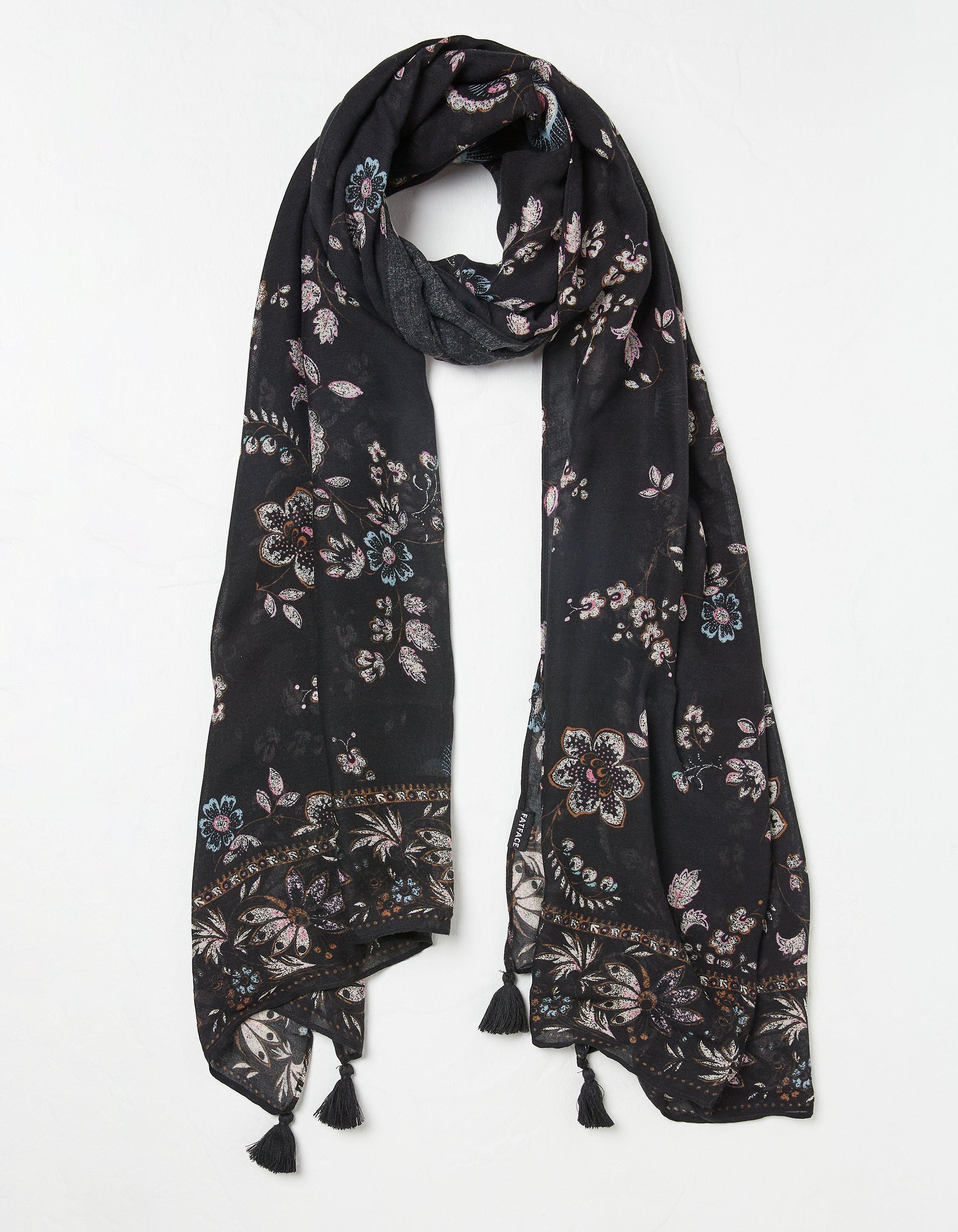 Black Fall Floral Light Weight Scarf, Scarves