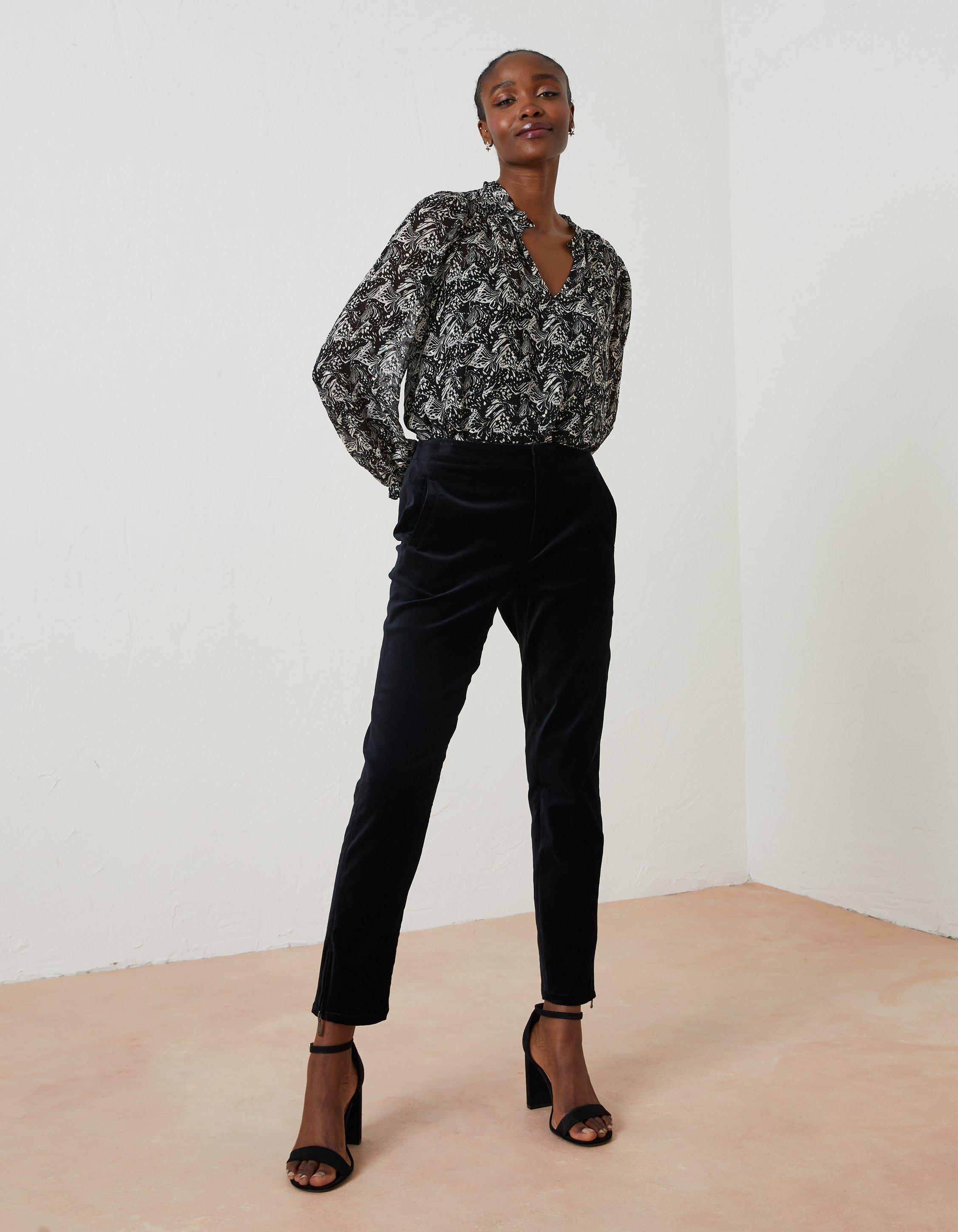 VELVET PRINTED TROUSERS - Black