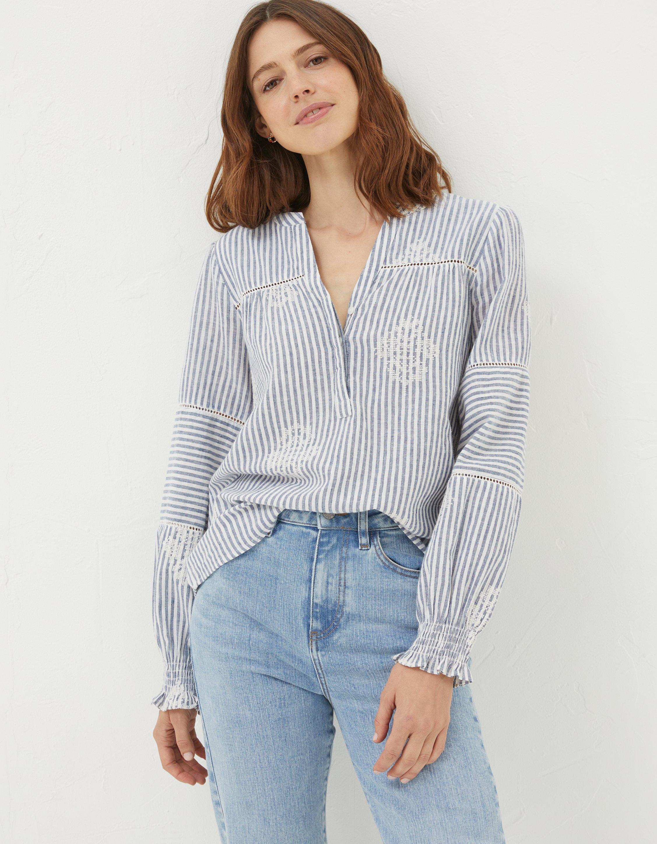 Poppy Stripe Embroidered Blouse