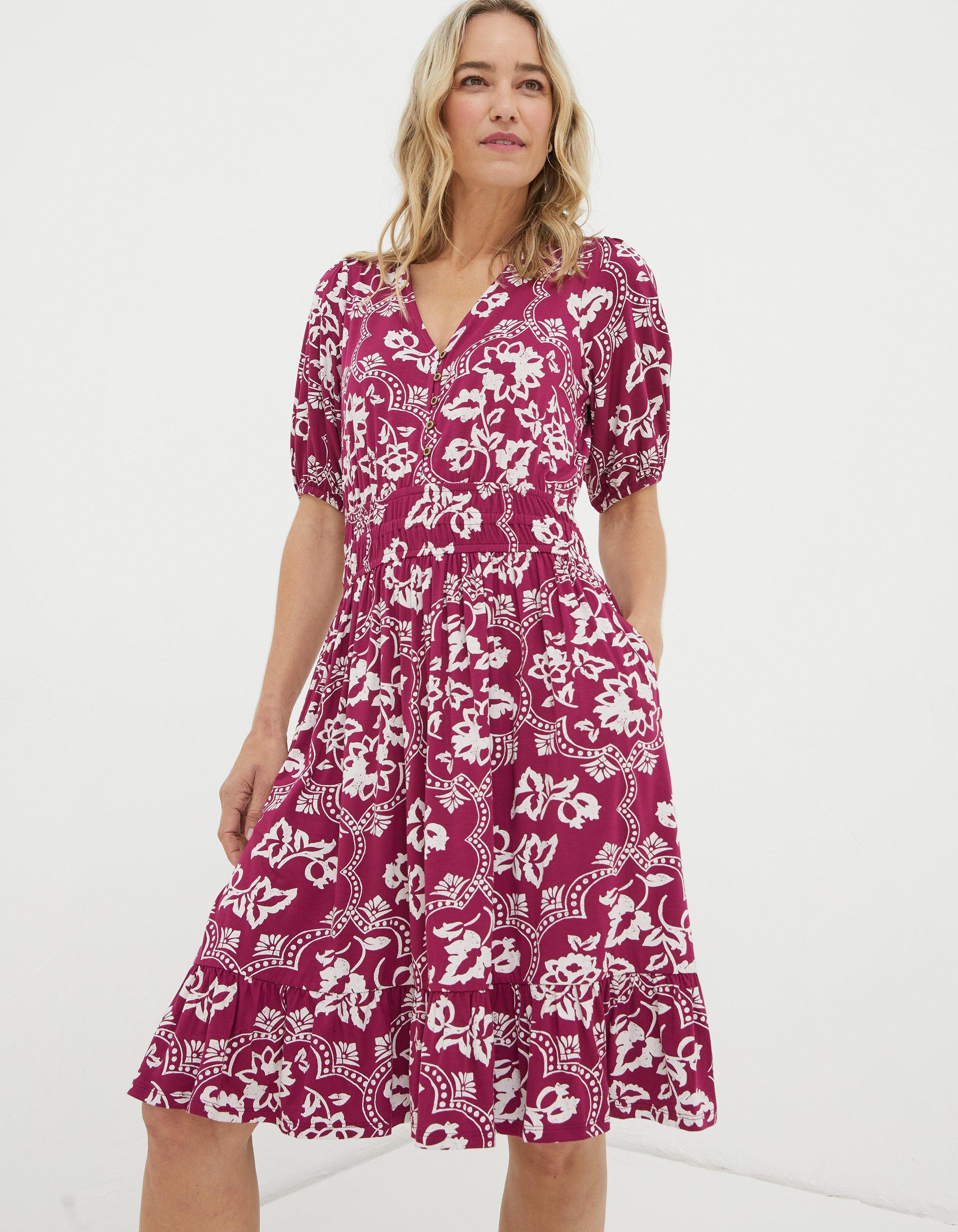 Floral V-Neck Knee Length Wrap Dress