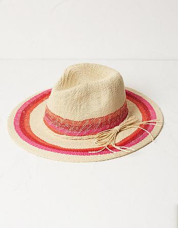 Stripe Straw Fedora Hat