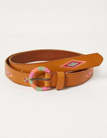 Embroidered Jean Leather Belt