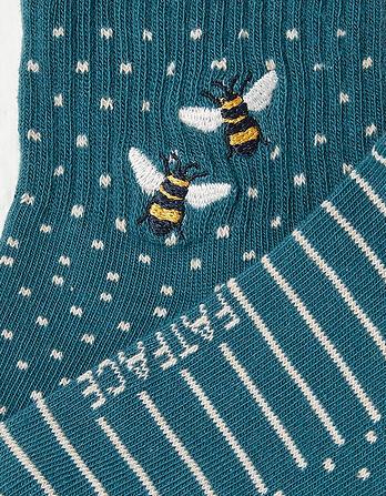1 Pack Embroidered Bee Rib Socks