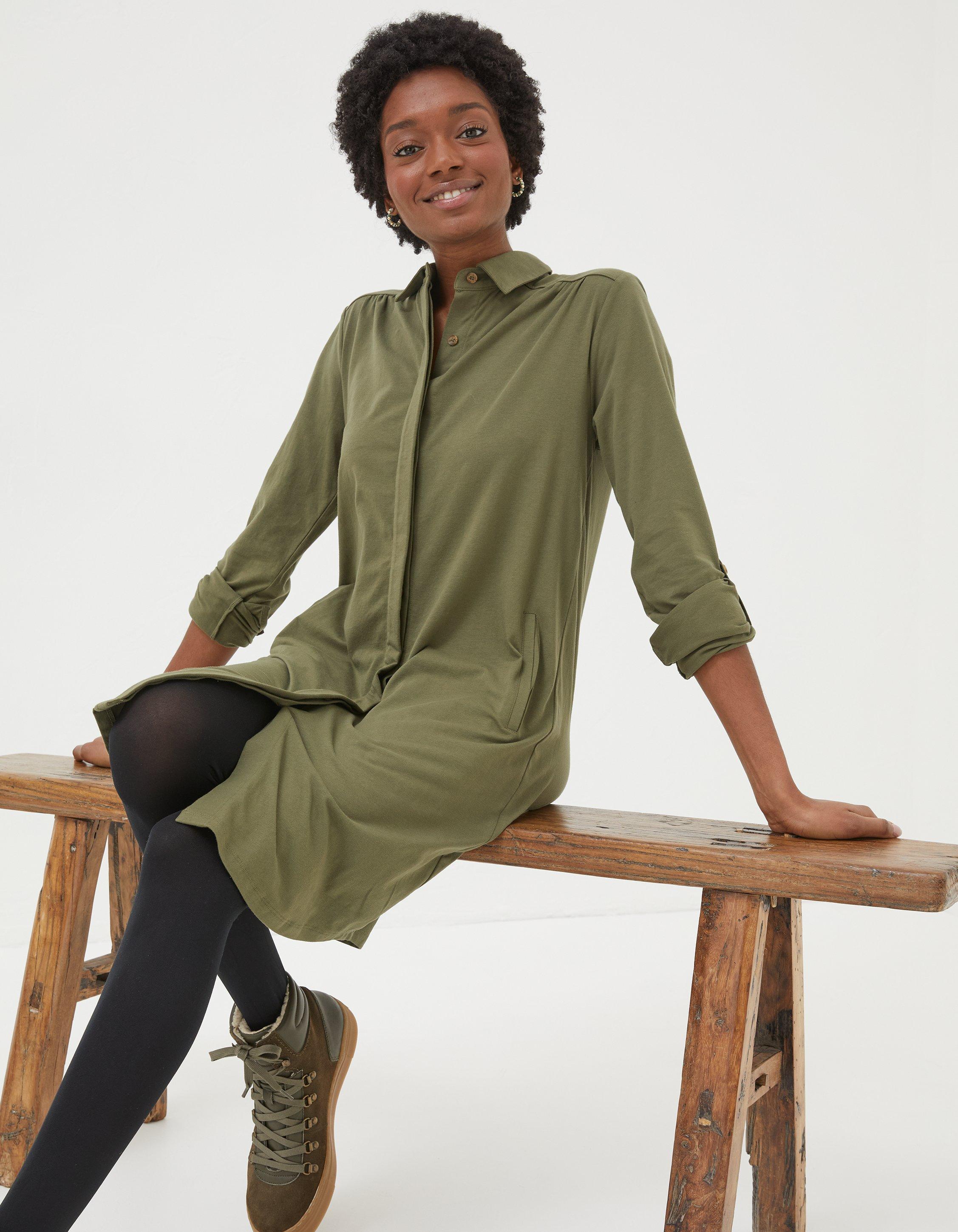 Olive green shirt clearance dress