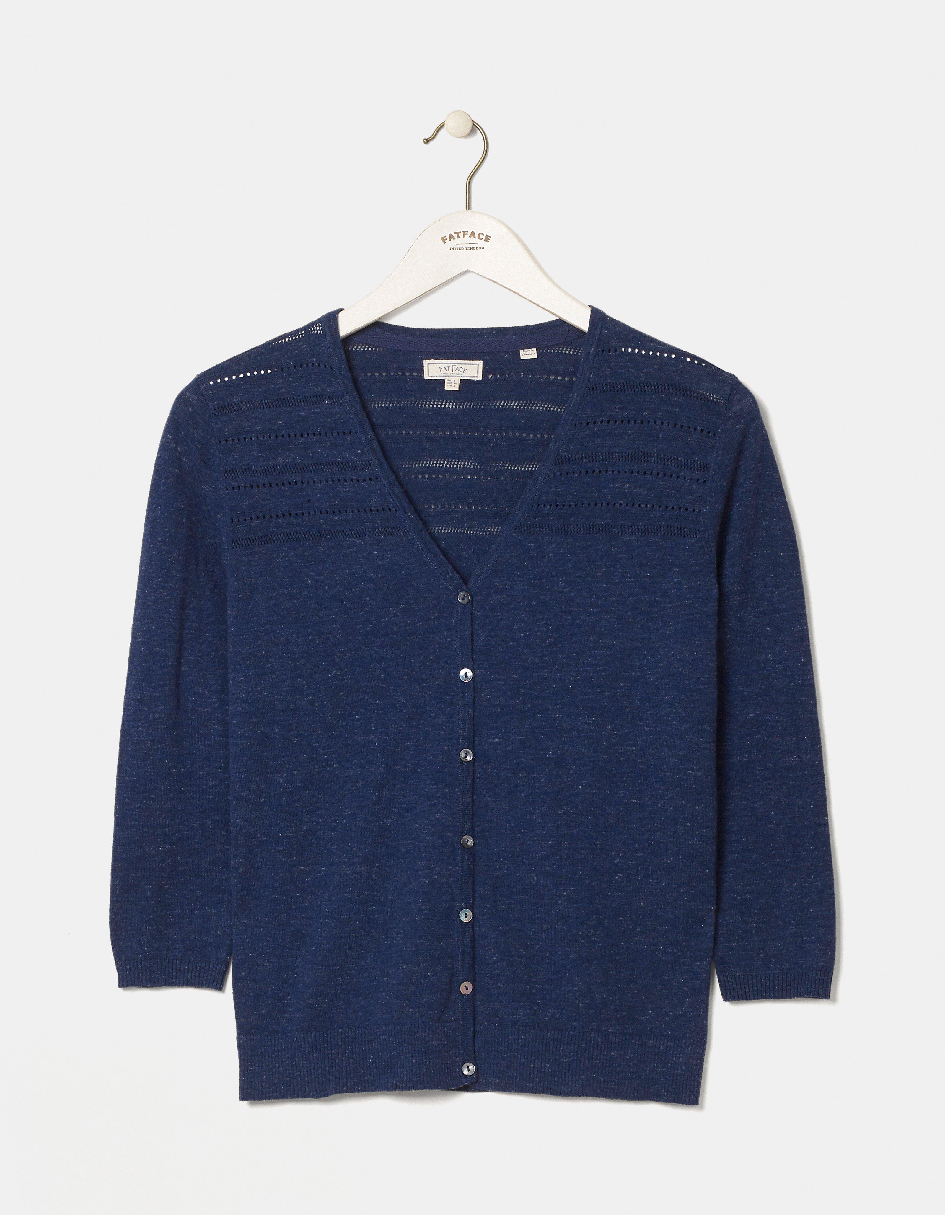 Navy Organic Cotton Rose Cardigan Knitwear FatFace