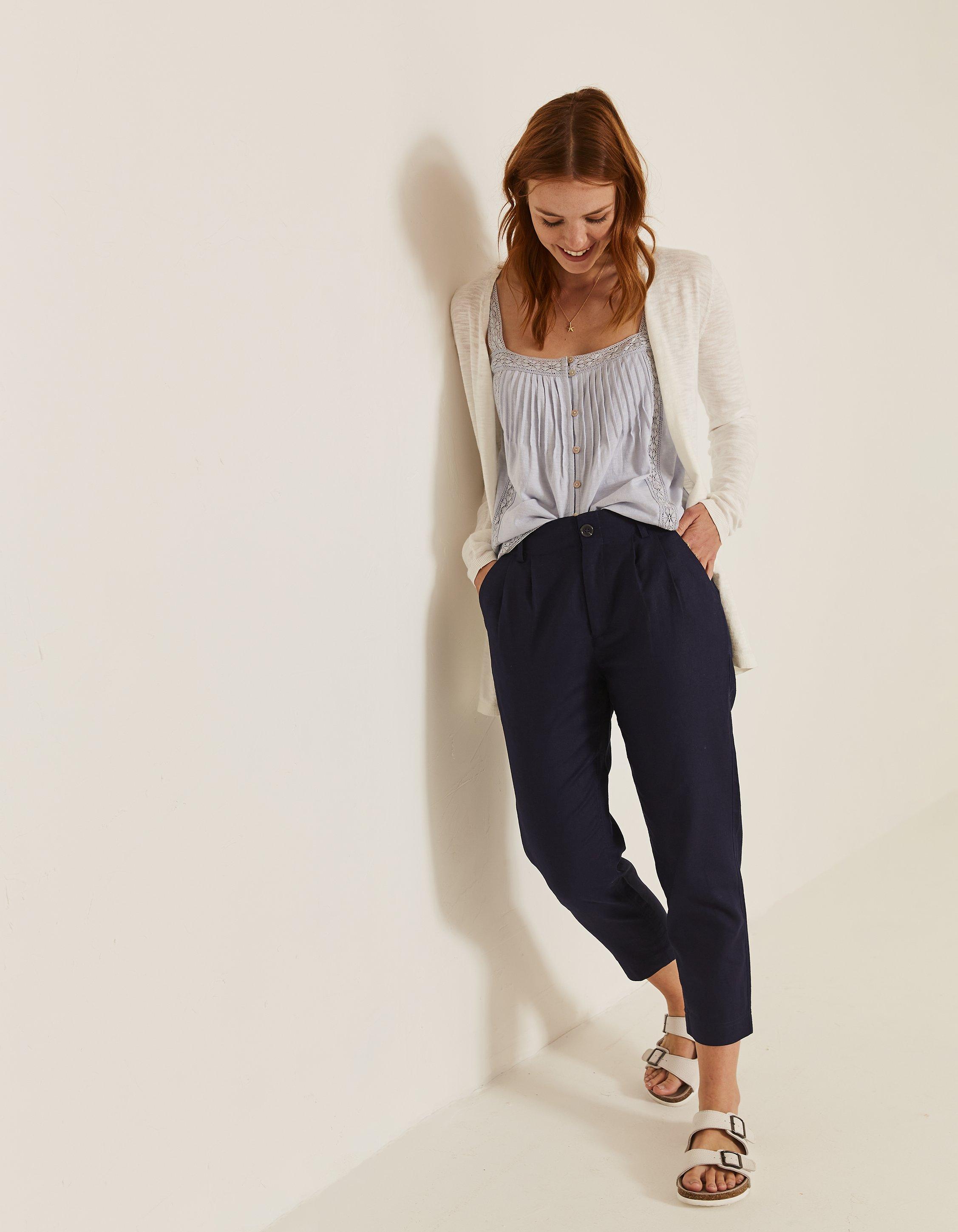 Ladies navy 2025 linen trousers