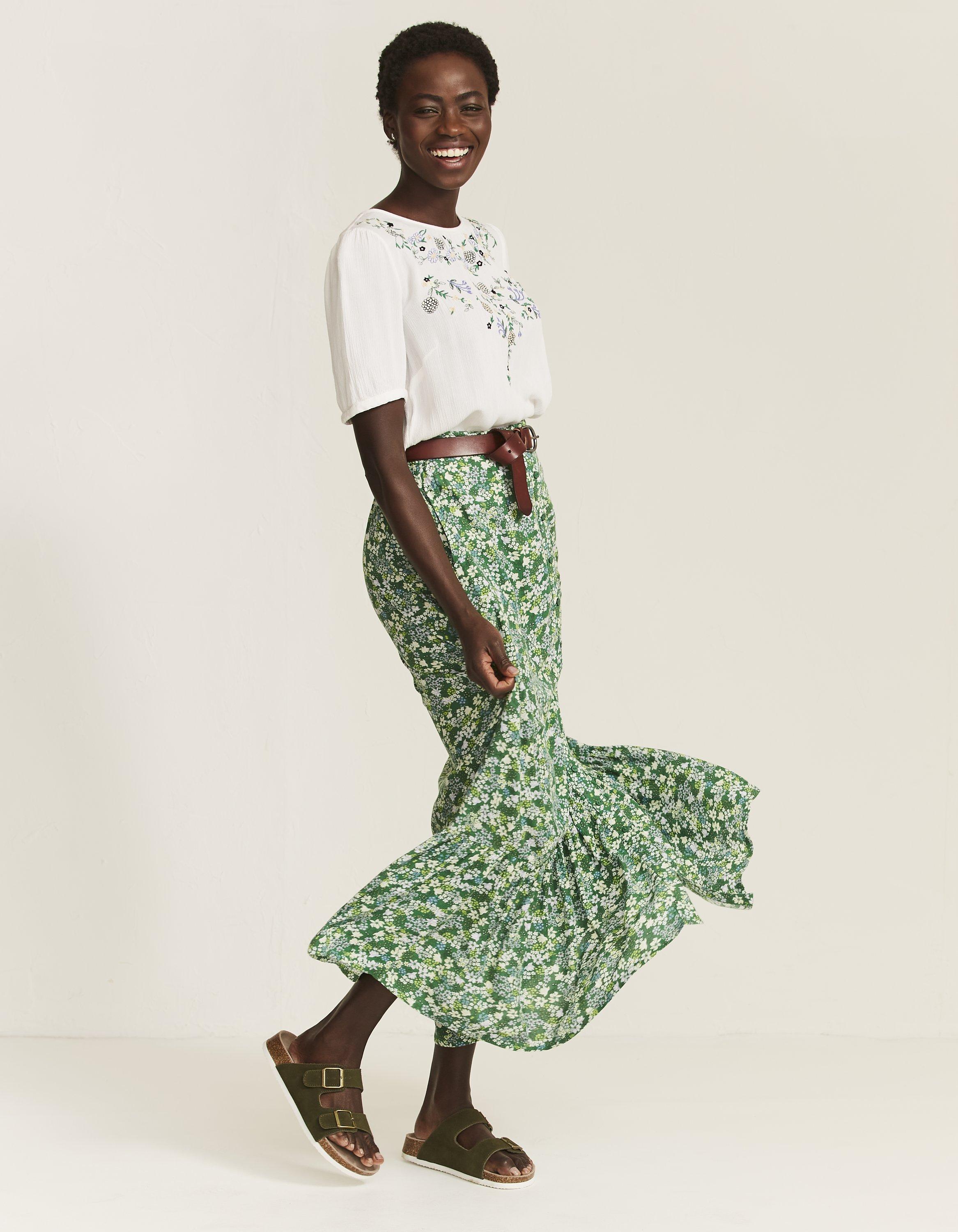 Long green 2025 floral skirt