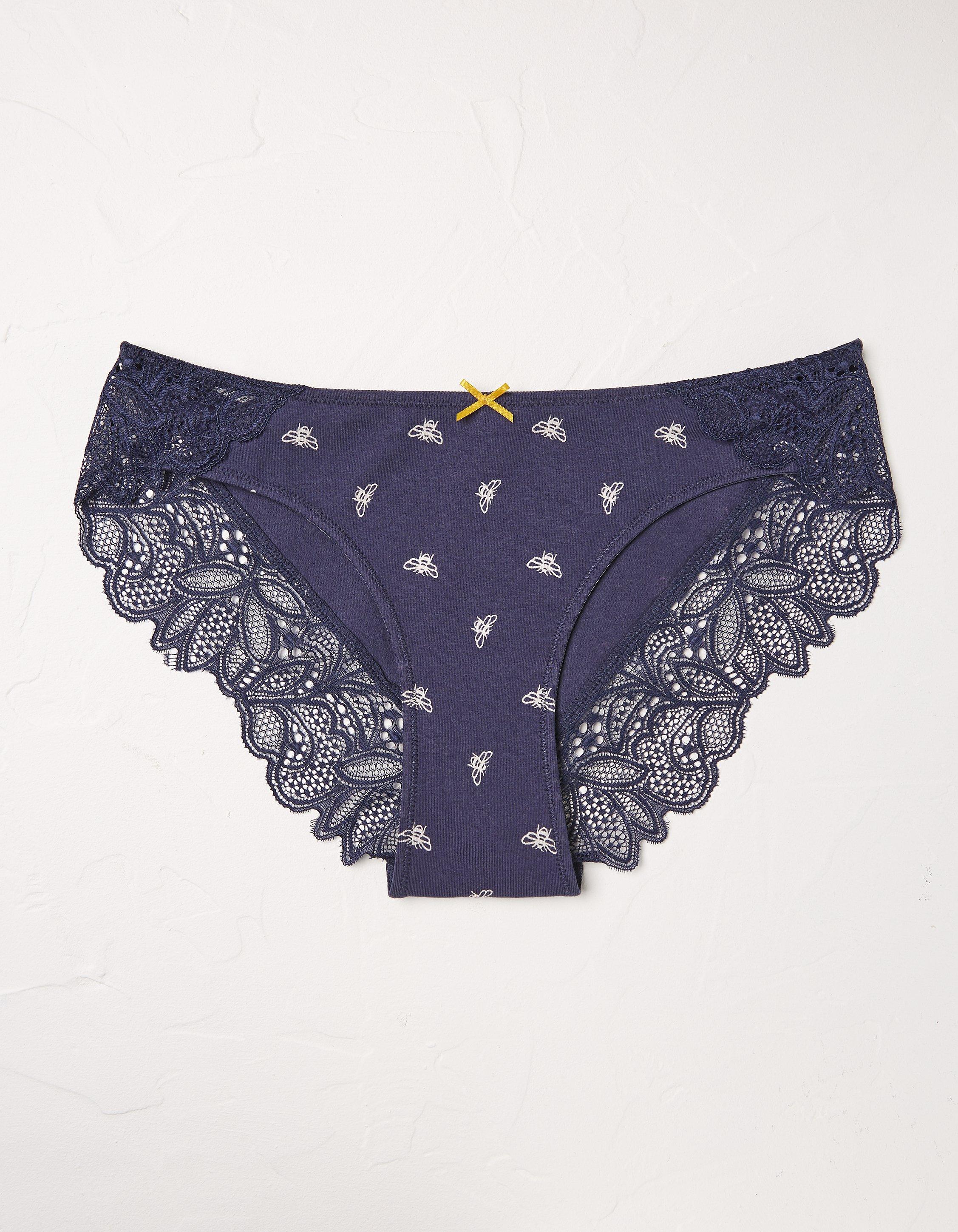 Women's Cotton Cheeky Underwear with Lace Waistband - Auden Blue Size Small  4-6