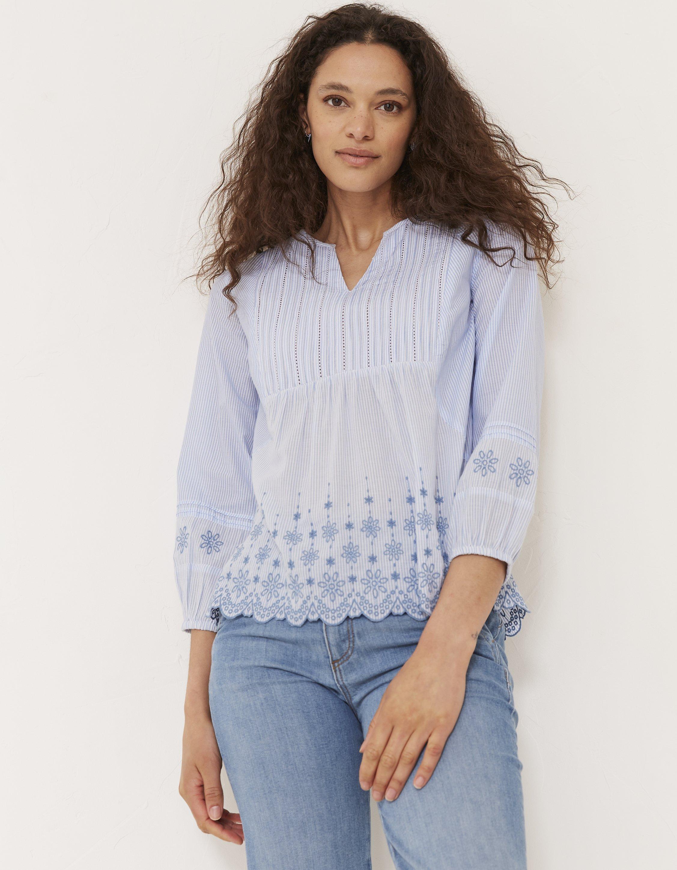 Chambray Jessica Embroidered Stripe Popover, Shirts & Blouses | FatFace.com