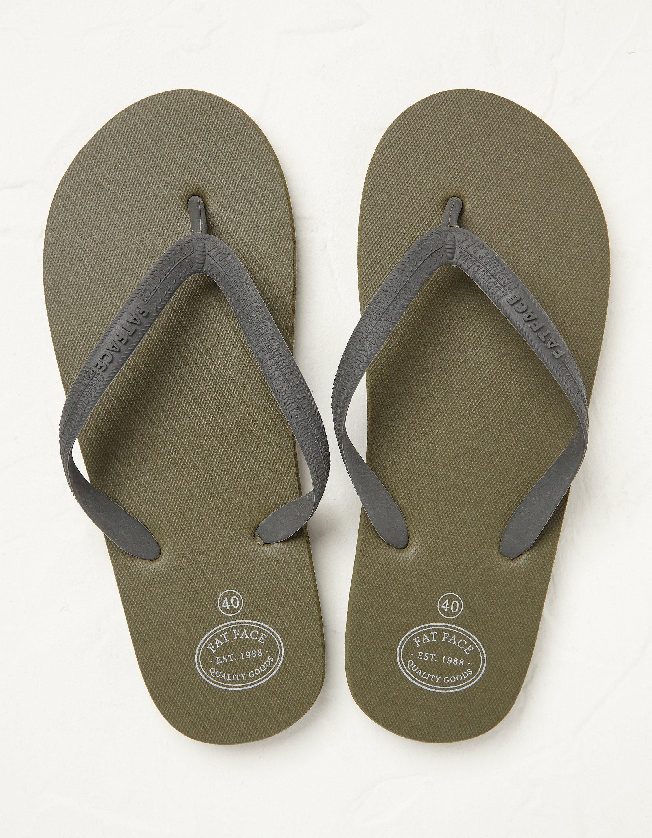 Khaki store flip flops