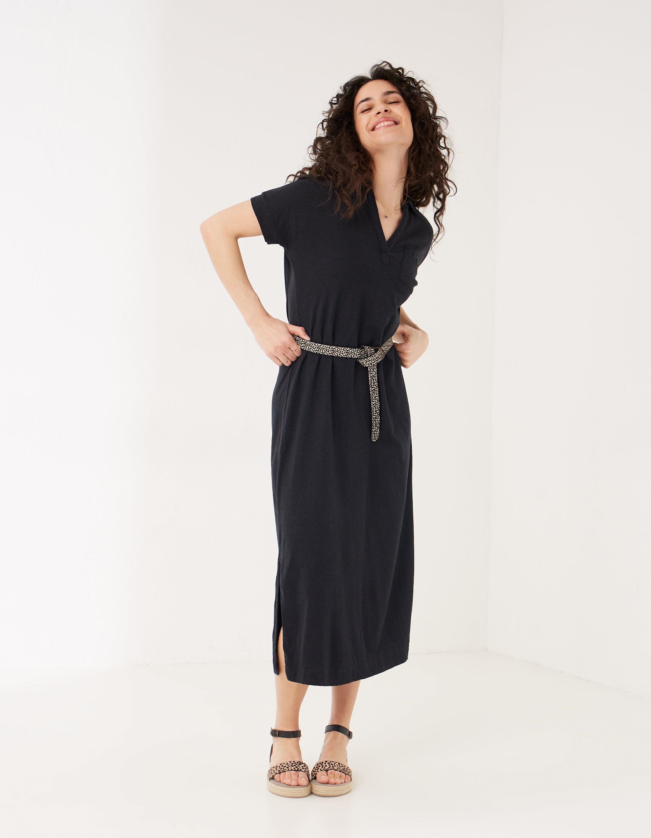 Black Victoria Polo Midi Jersey Dress, Dresses | FatFace.com