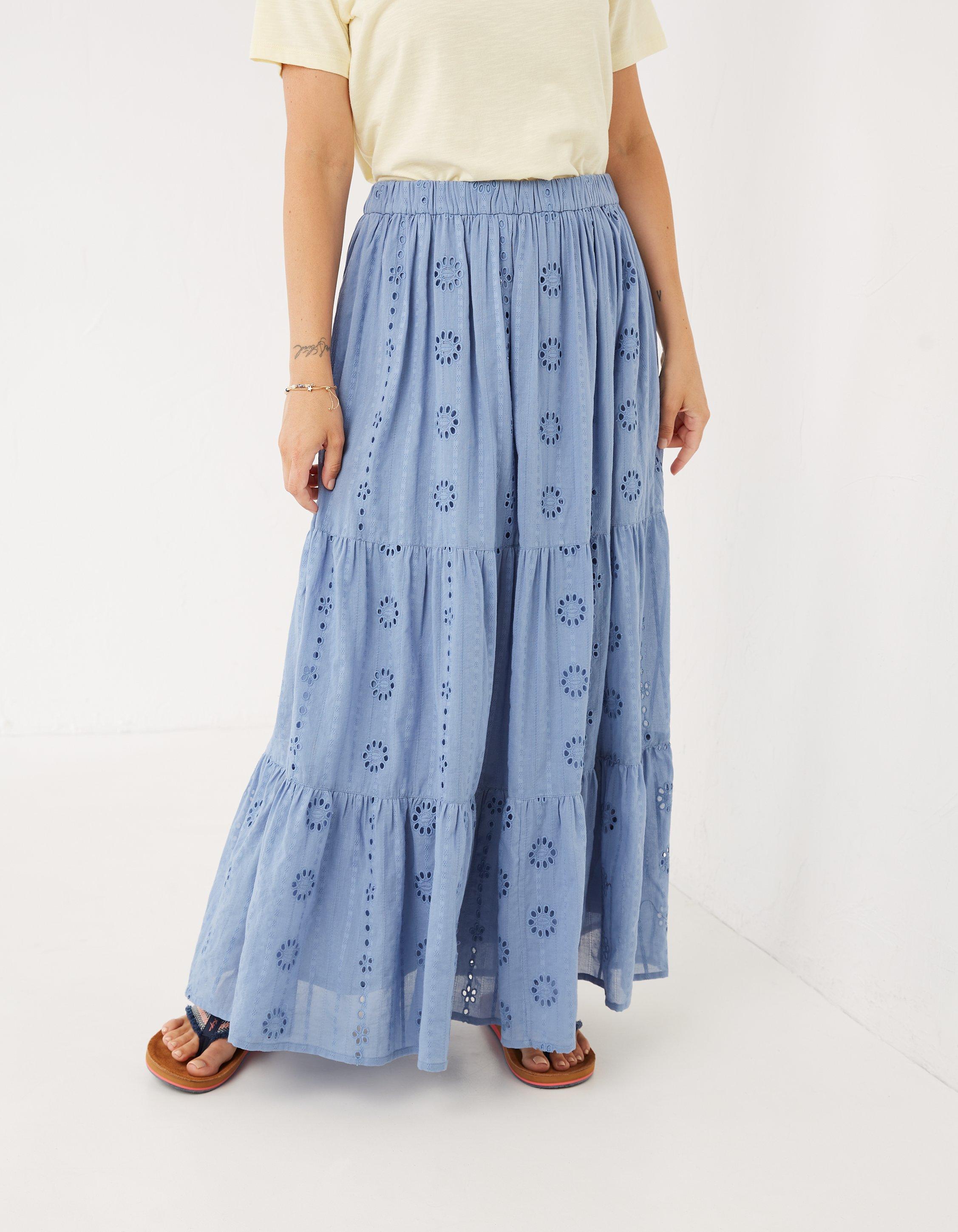 Chloé Broderie Anglaise Cotton Maxi Dress in Blue Womens Clothing Skirts Maxi skirts 