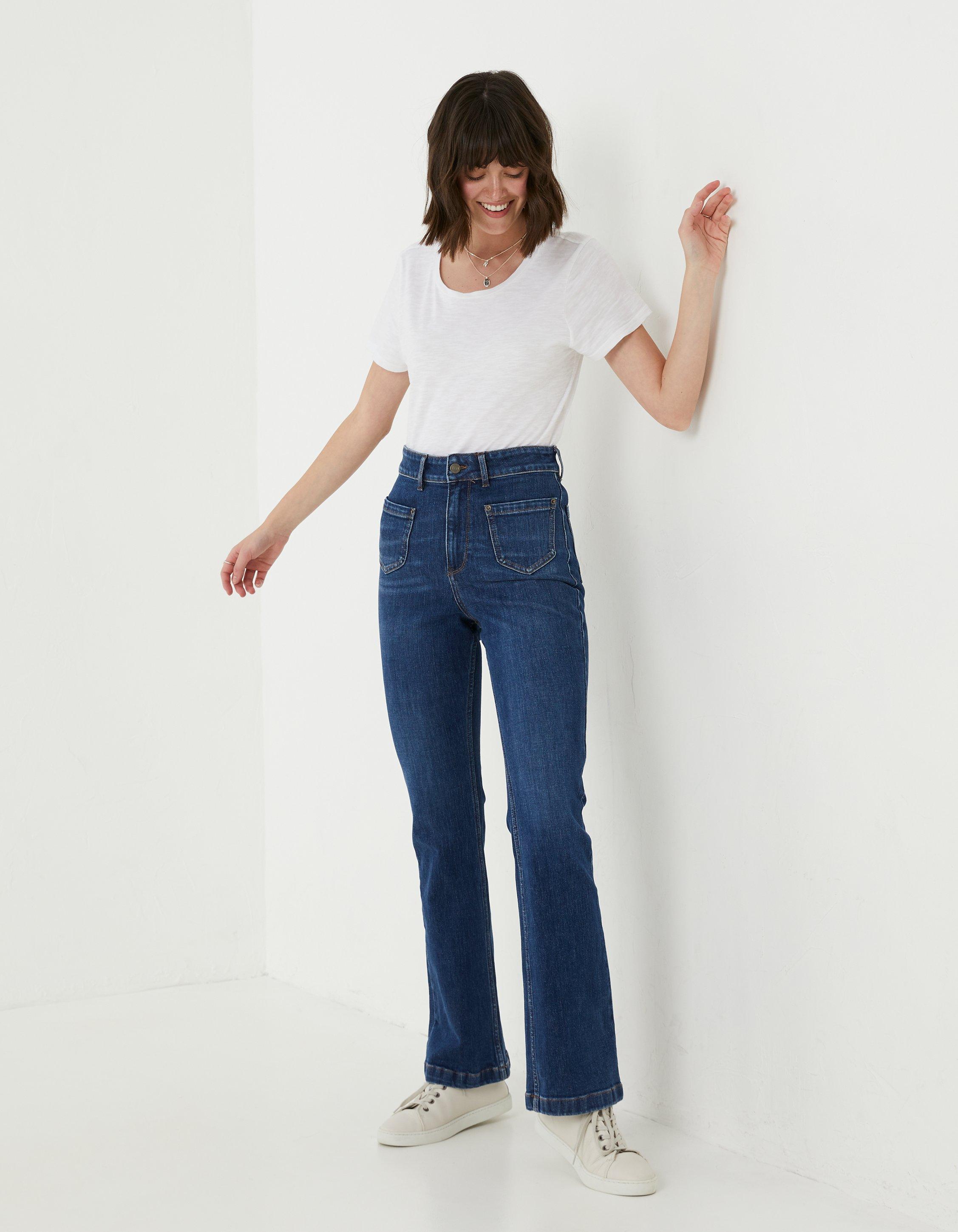 Dark Blue Fly Flare Comfort Stretch Jeans, Jeans & Dungarees | FatFace.com