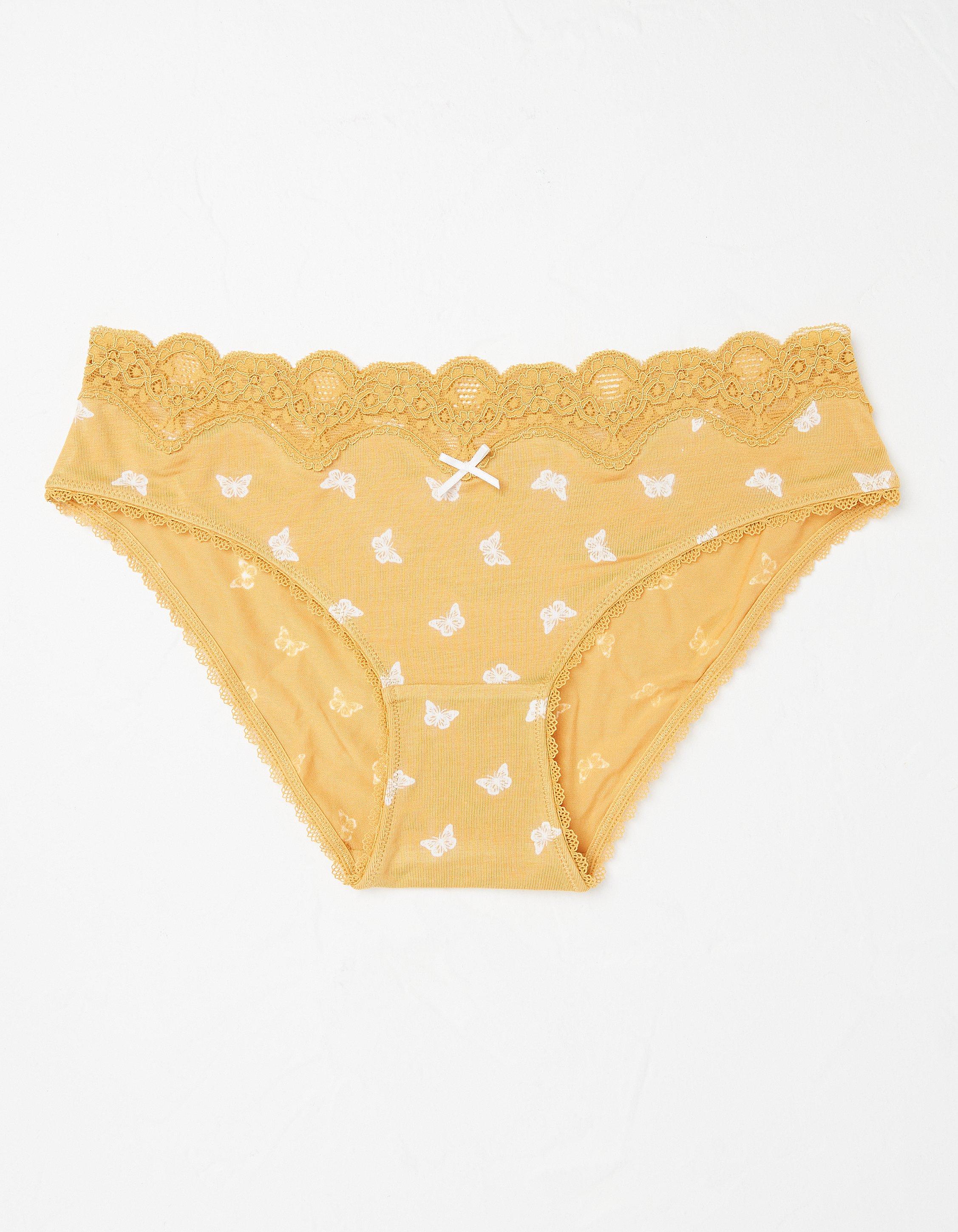 Hollister Yellow Cotton Butterfly Print Cheeky Underwear Lingerie Pants  BNWT - M