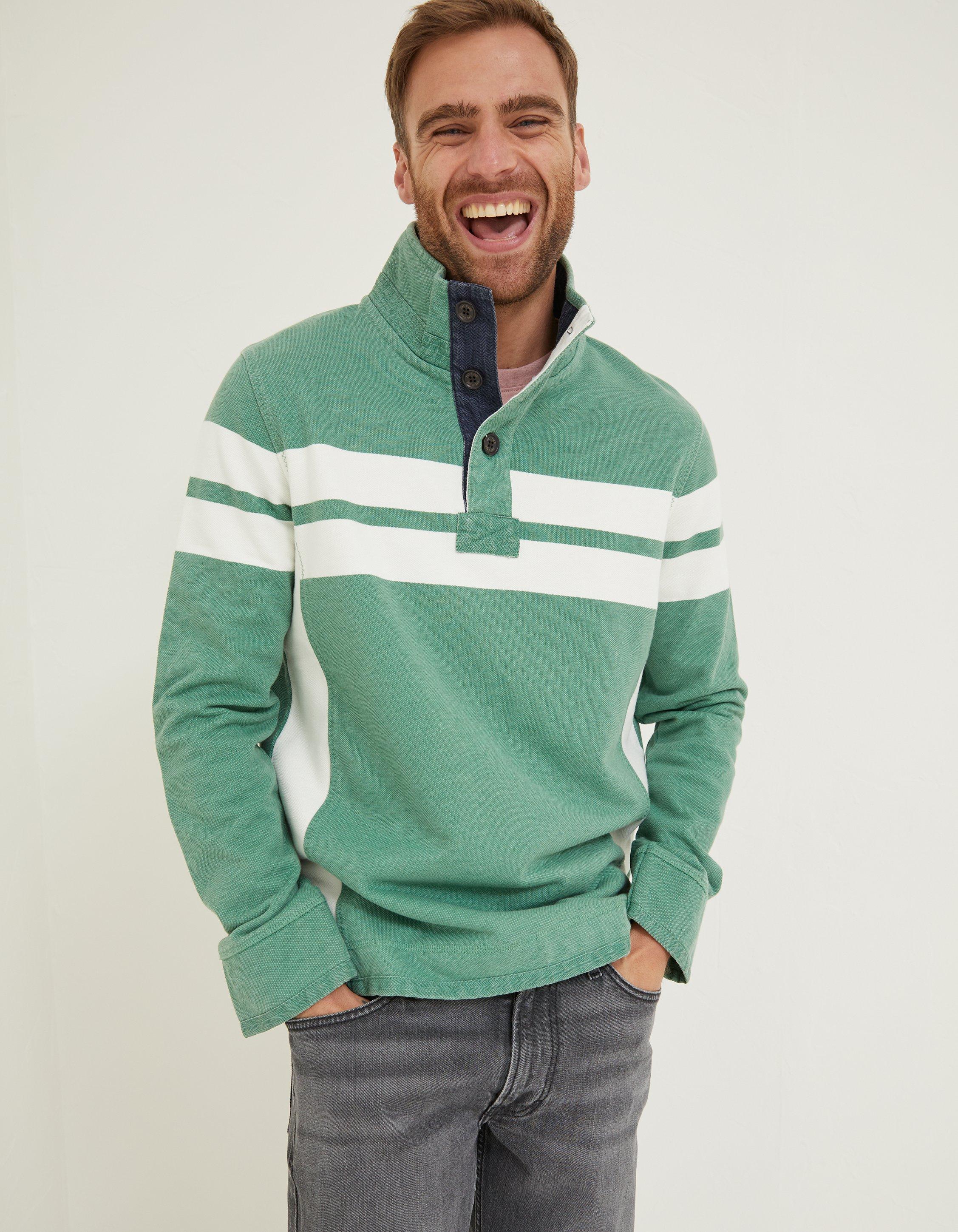 Green Airlie Stripe Button Sweat, Sweatshirts & Hoodies | FatFace.com