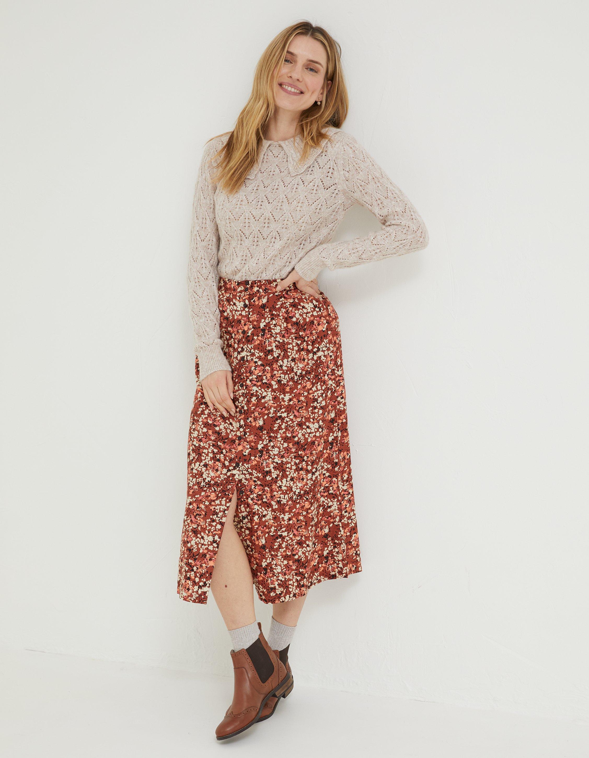 Rust floral midi clearance skirt