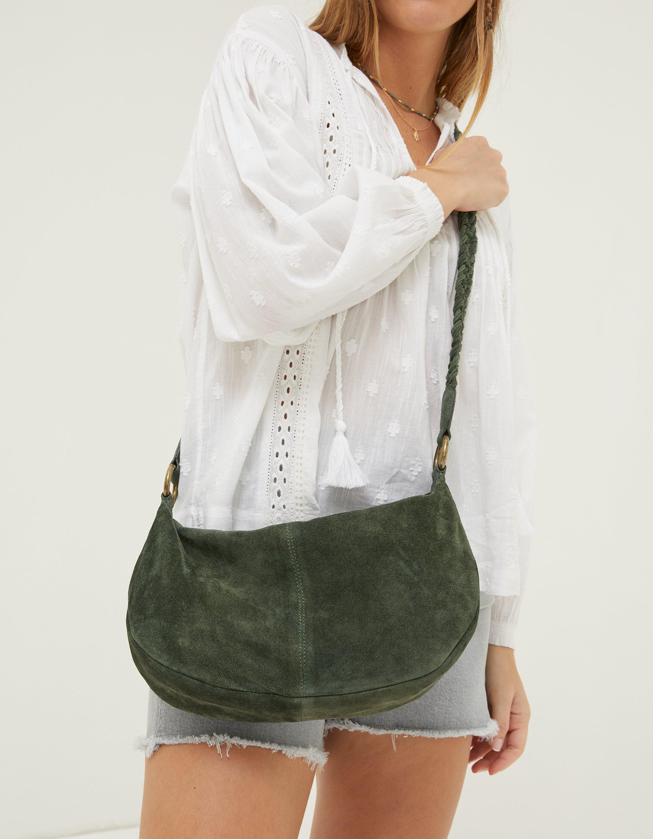 Olive Buckled Strap Crescent Bag