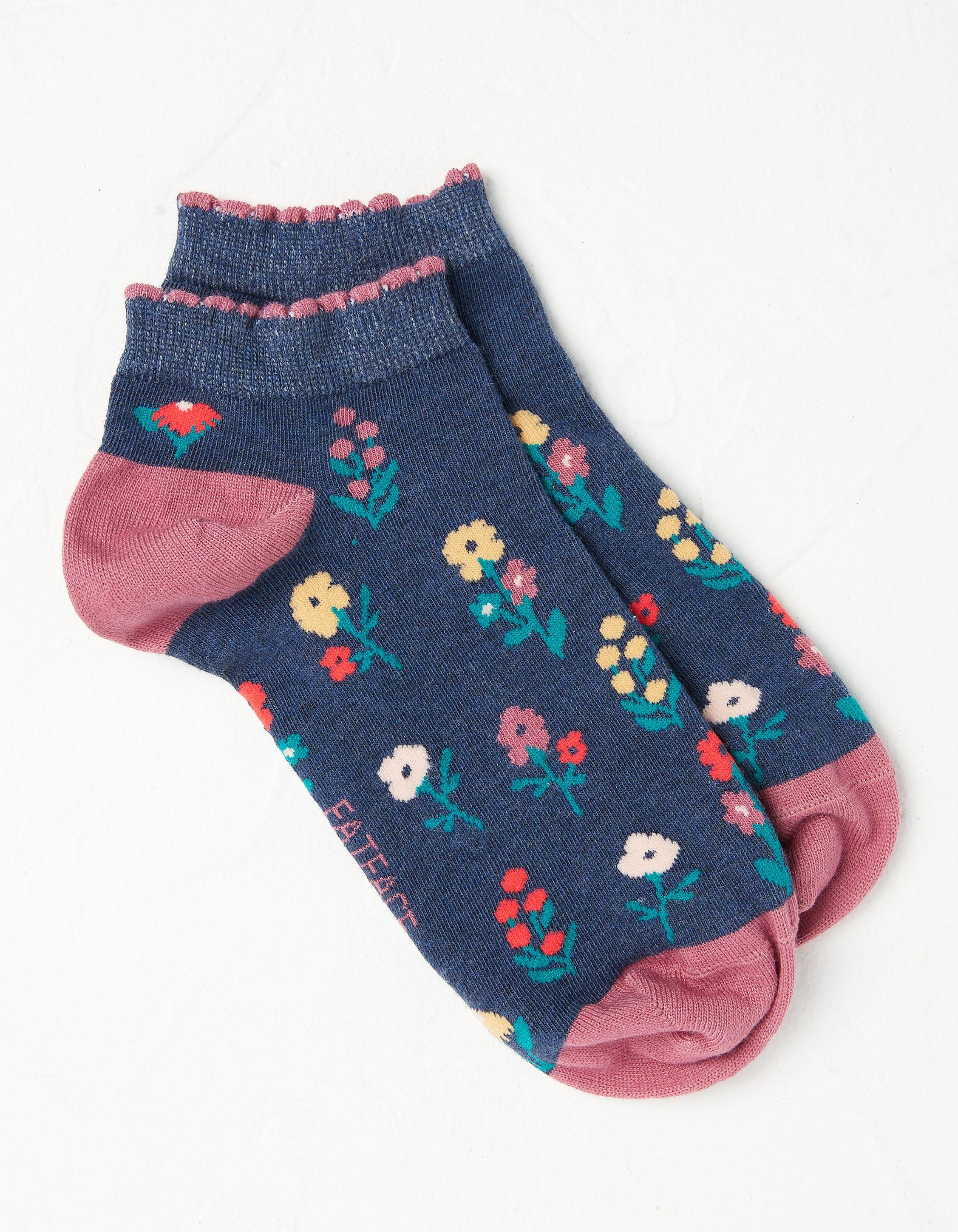 Navy One Pack Floral Sneaker Socks, Underwear, Socks & Tights