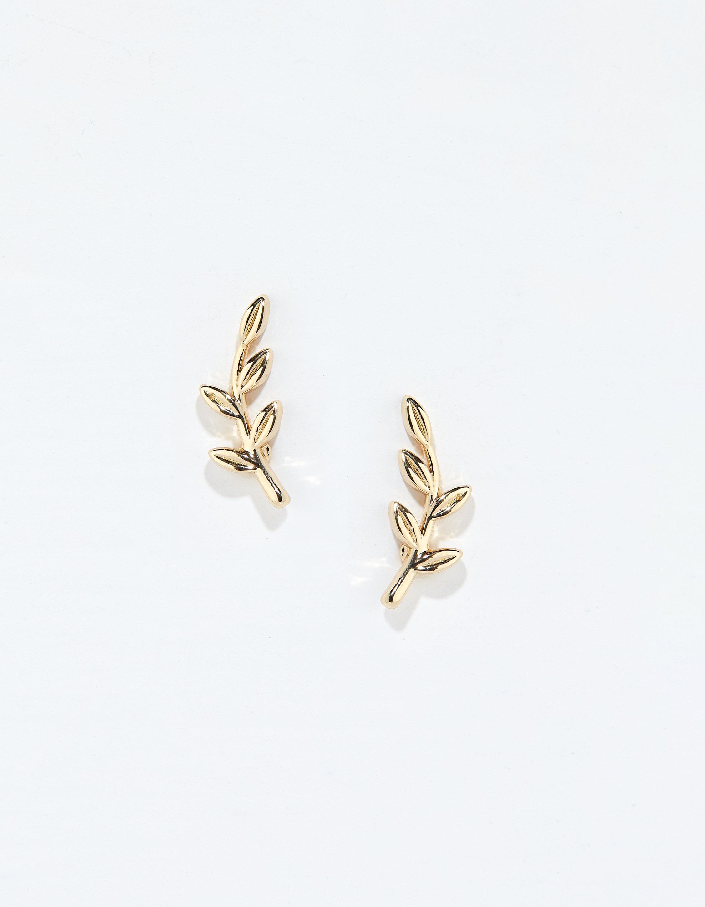 Leaf stud earrings deals gold