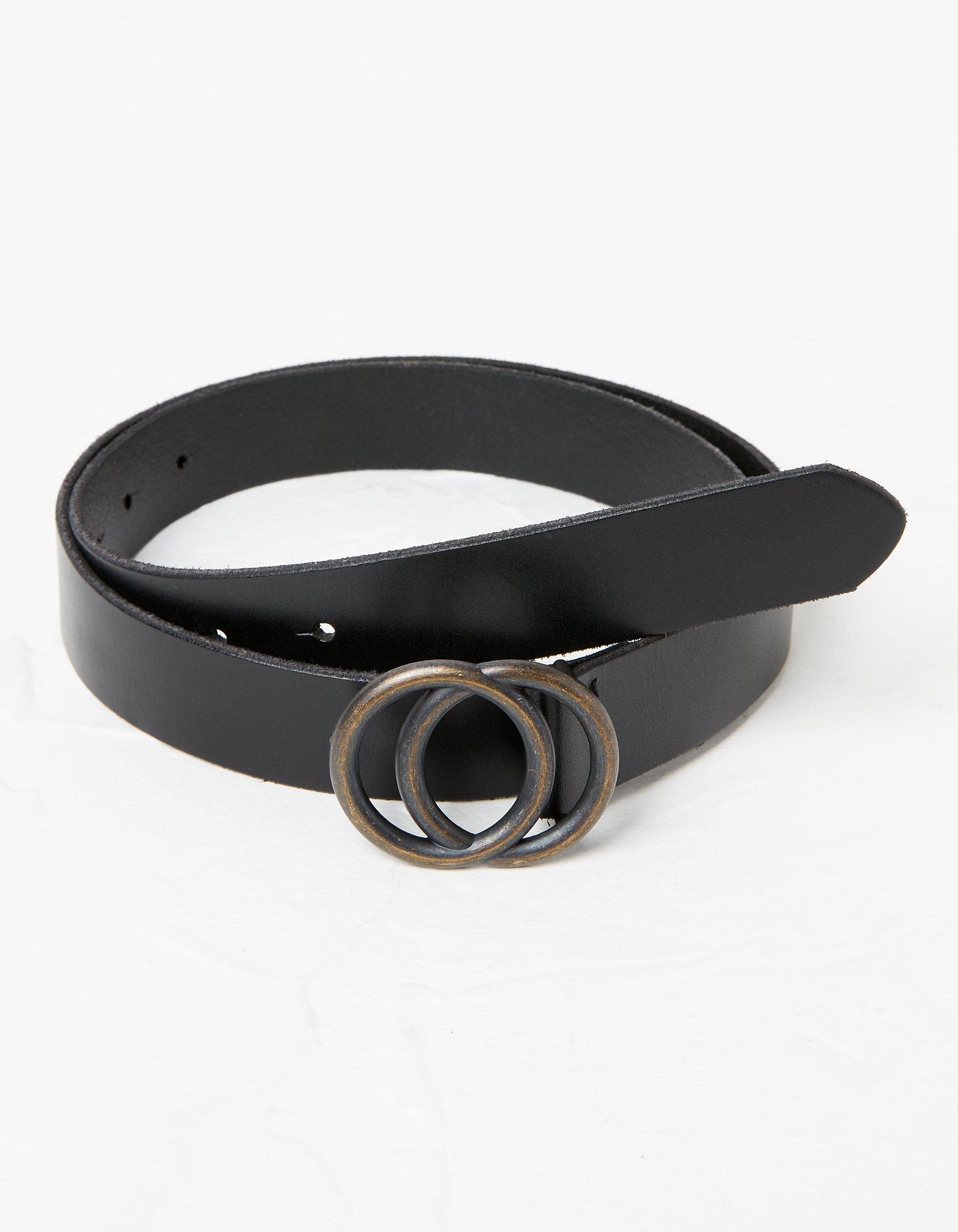 black leather belt - silver double loop