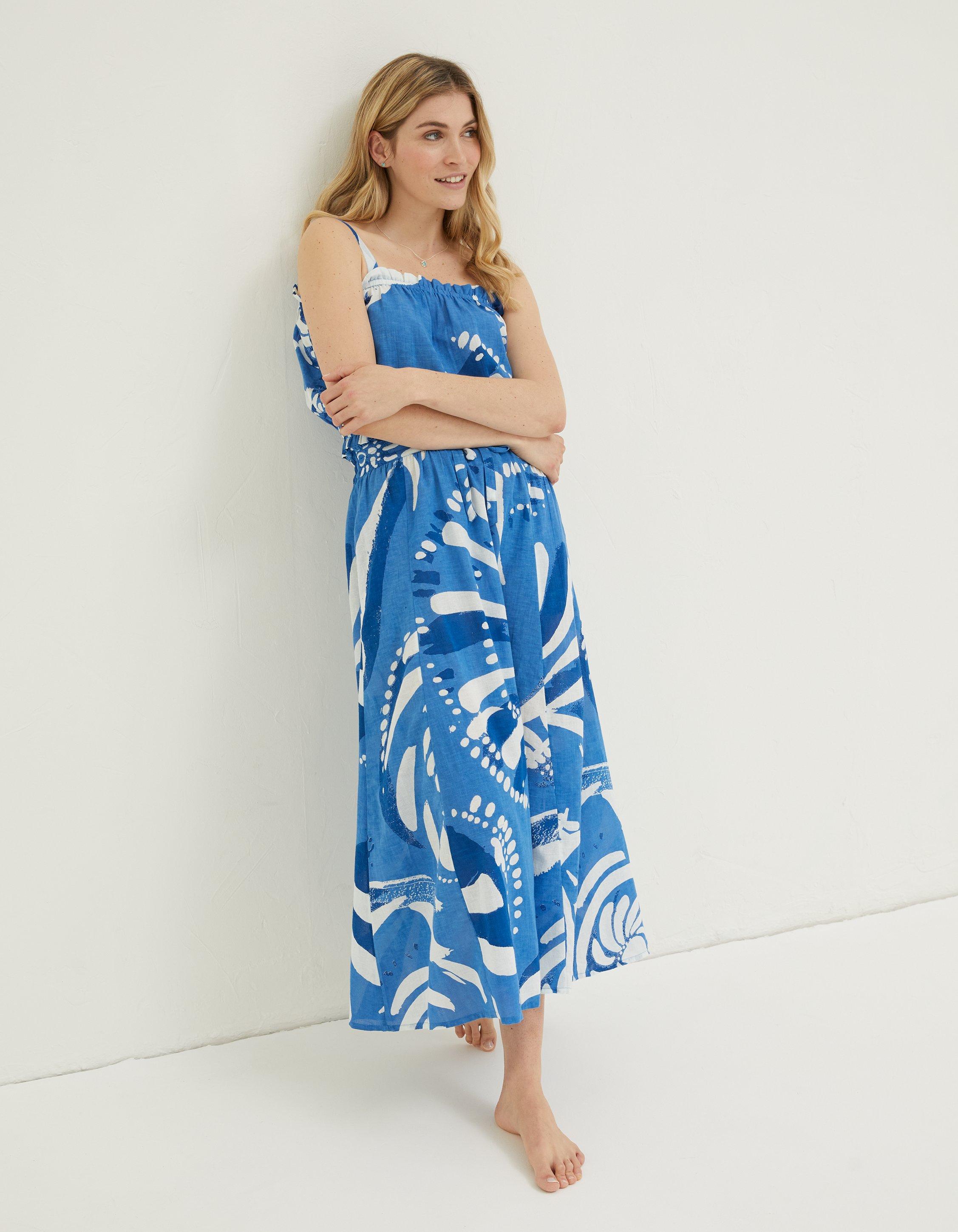 Fatface blue pleated 2024 water lilies skirt