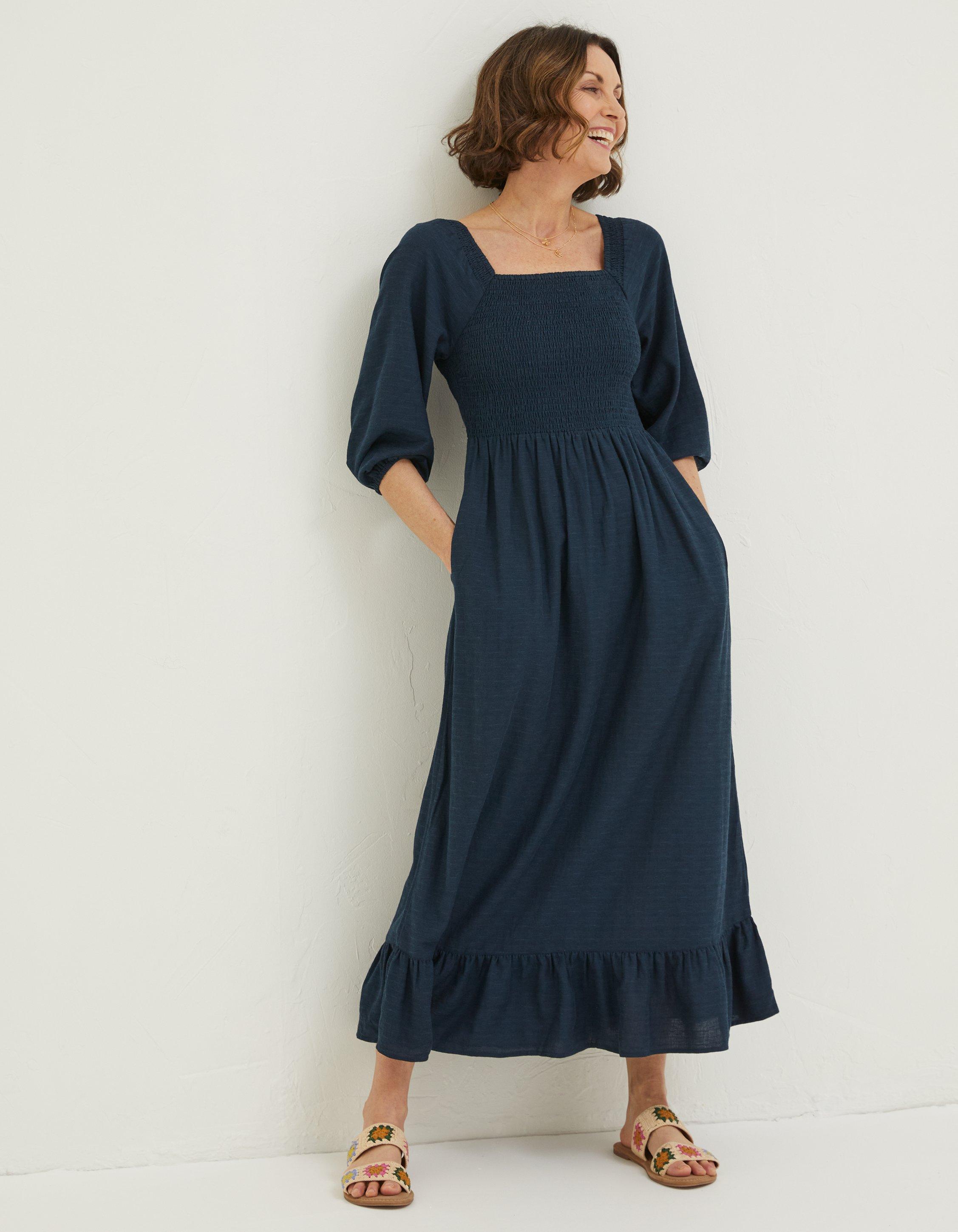 Adele Shirred Midi Dress, Dresses | FatFace.com