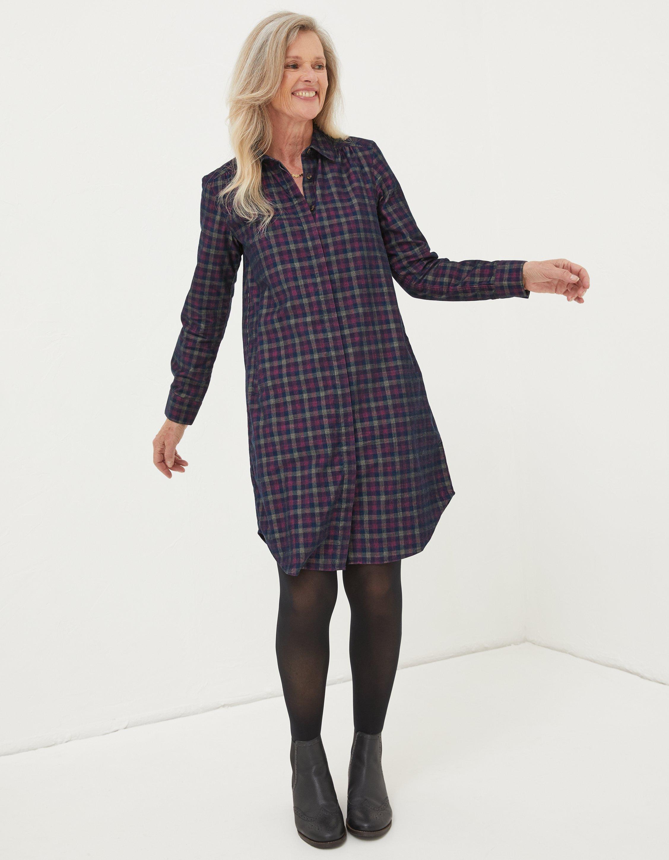 Long sleeve checkered outlet dress