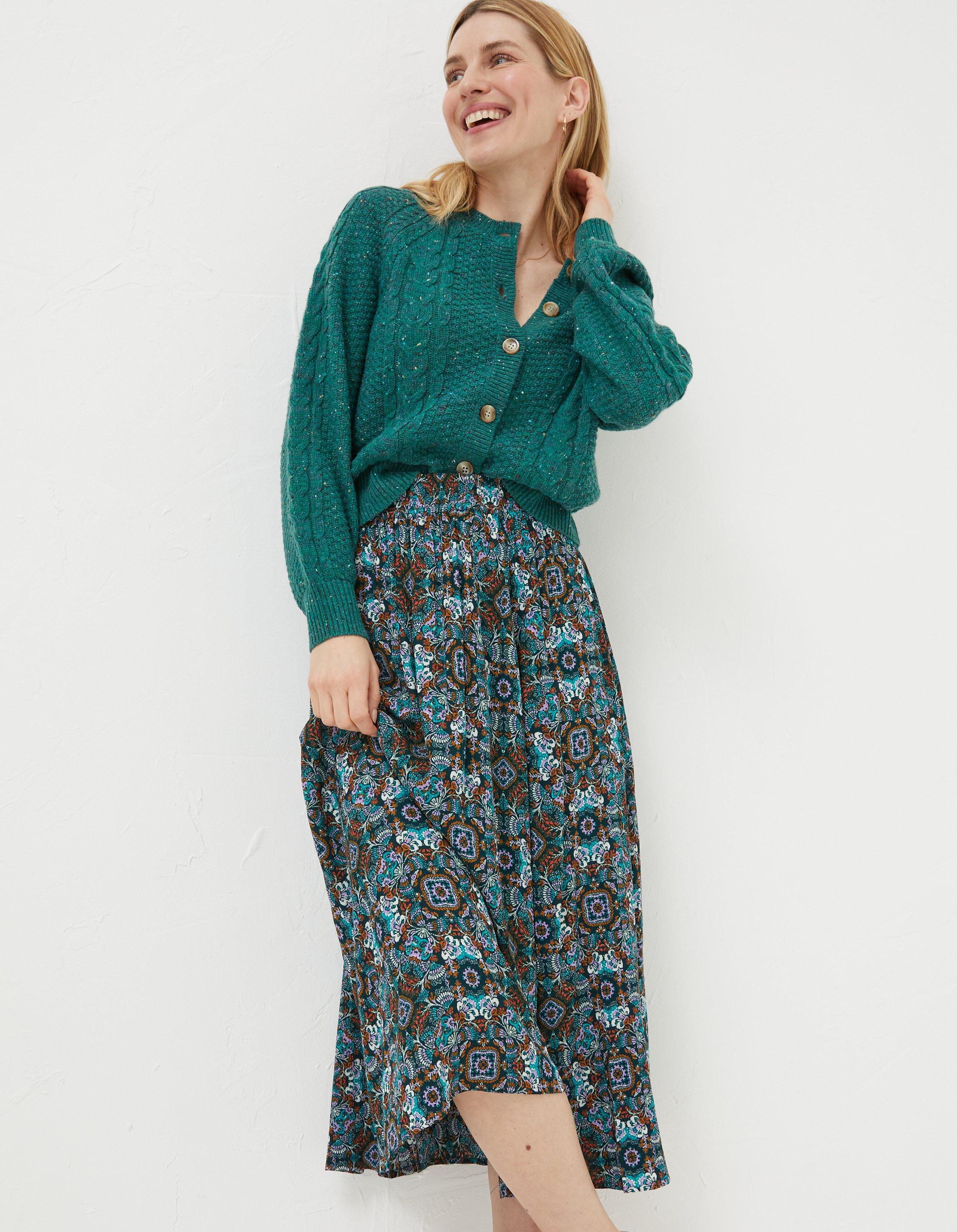 Teal Green Millie Mirrored Midi Skirt, Skirts | FatFace.com