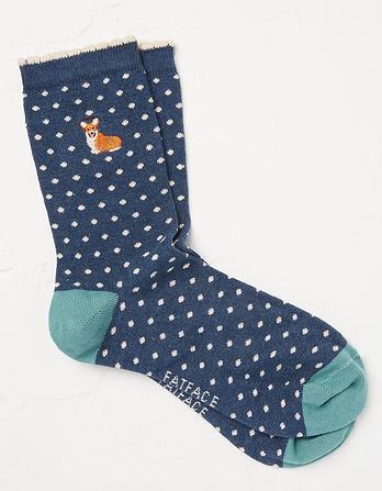 Embroidered Corgi Spot Socks