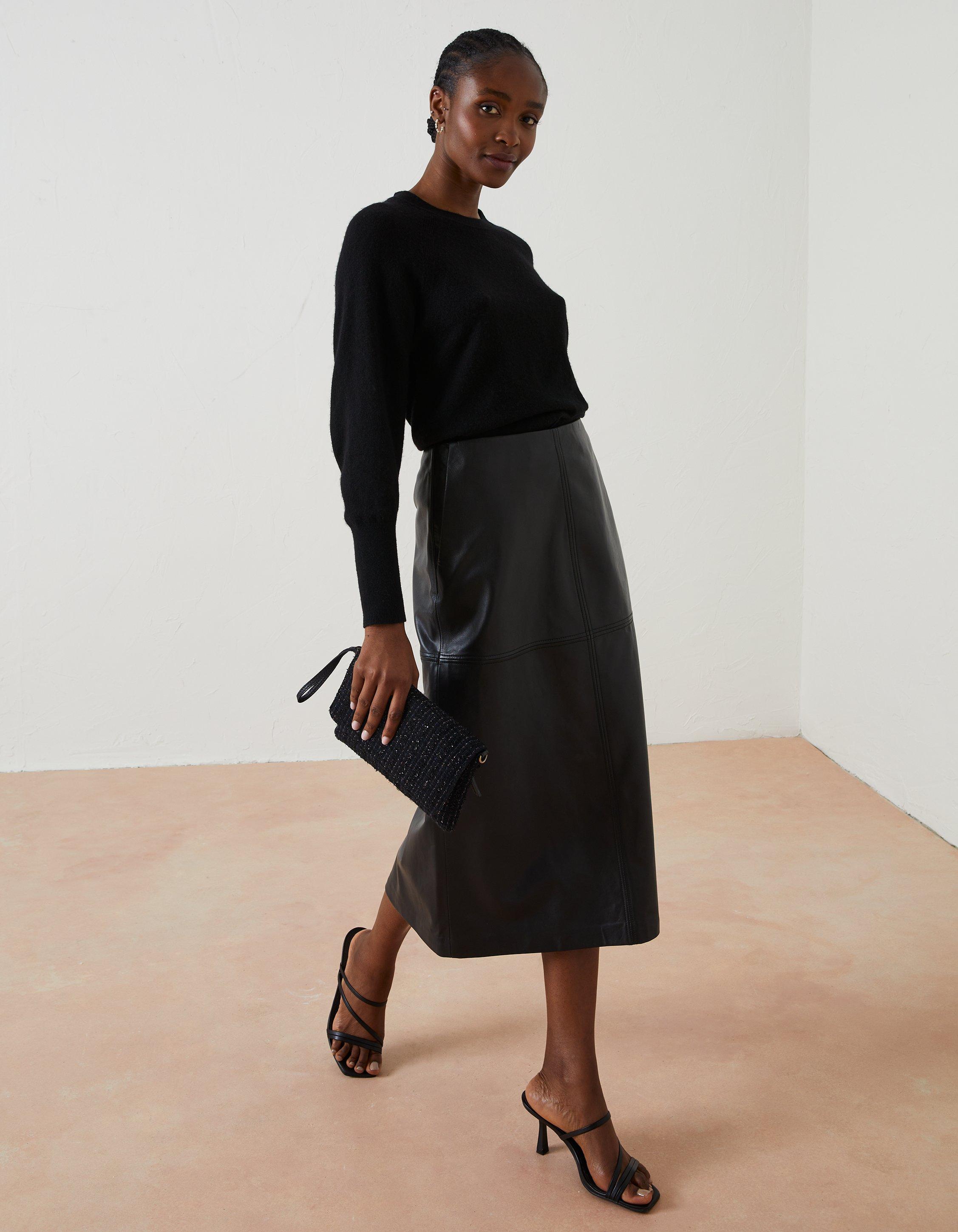 Black leather midi skirt new arrivals